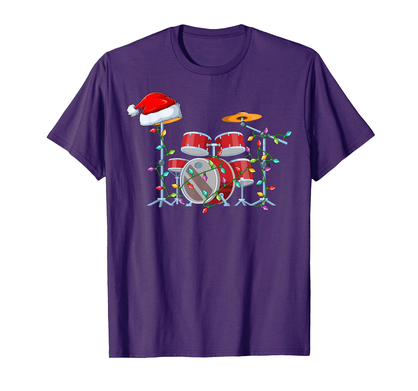 Xmas Lights Santa Hat Musical Drum Christmas T-Shirt