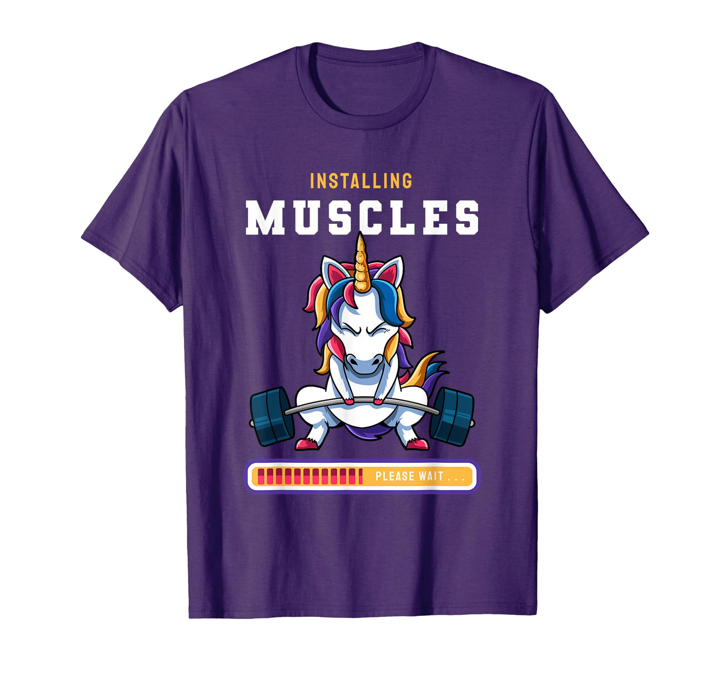 Funny Magical Unicorn Lifting Installing Muscles Loading App T-Shirt