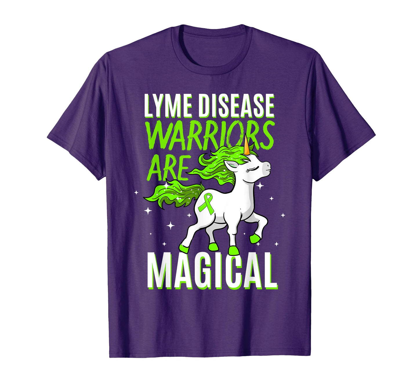 Lyme Disease Warrior Magical Unicorn Ticks Green Ribbon Gift T-Shirt