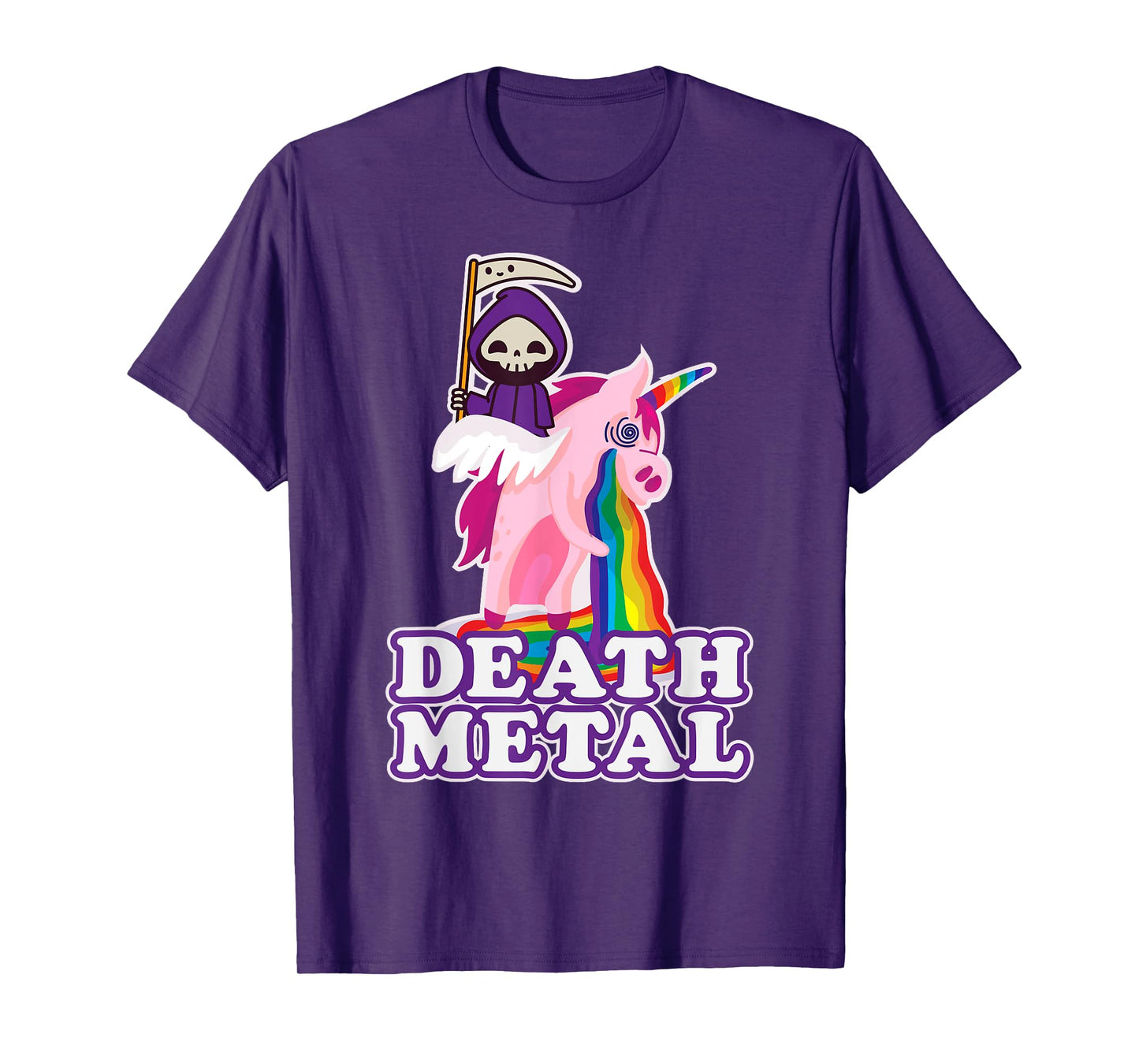 Funny Death Metal T-Shirt Grim Reaper Riding Unicorn Rainbow T-Shirt