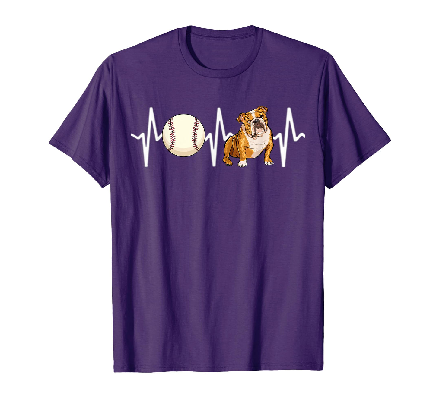 Baseball Bulldog Heartbeat Dog Lover T-Shirt