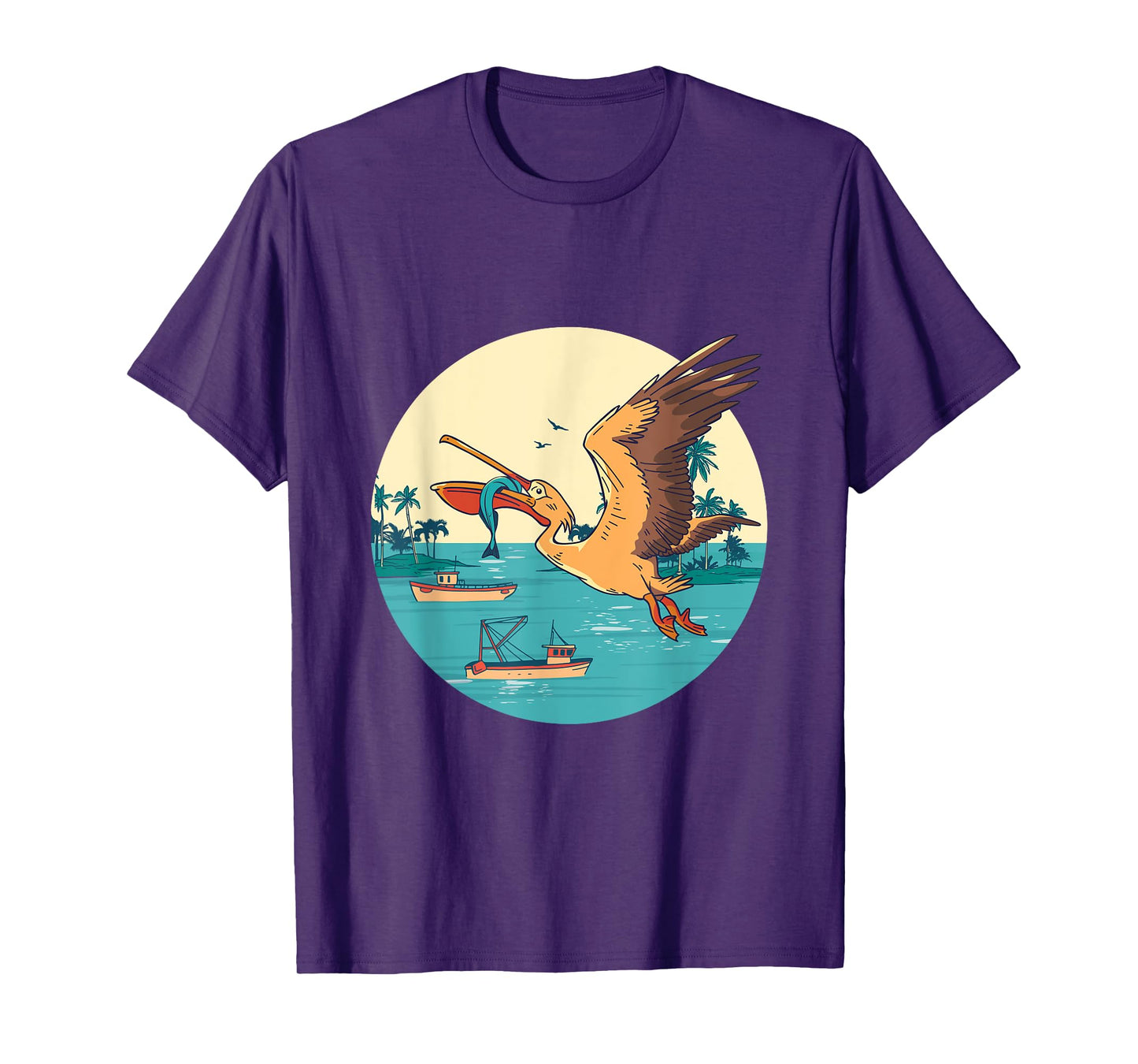 Pelican Bird Island Boat Fish Catch Tropical Bird Animal T-Shirt
