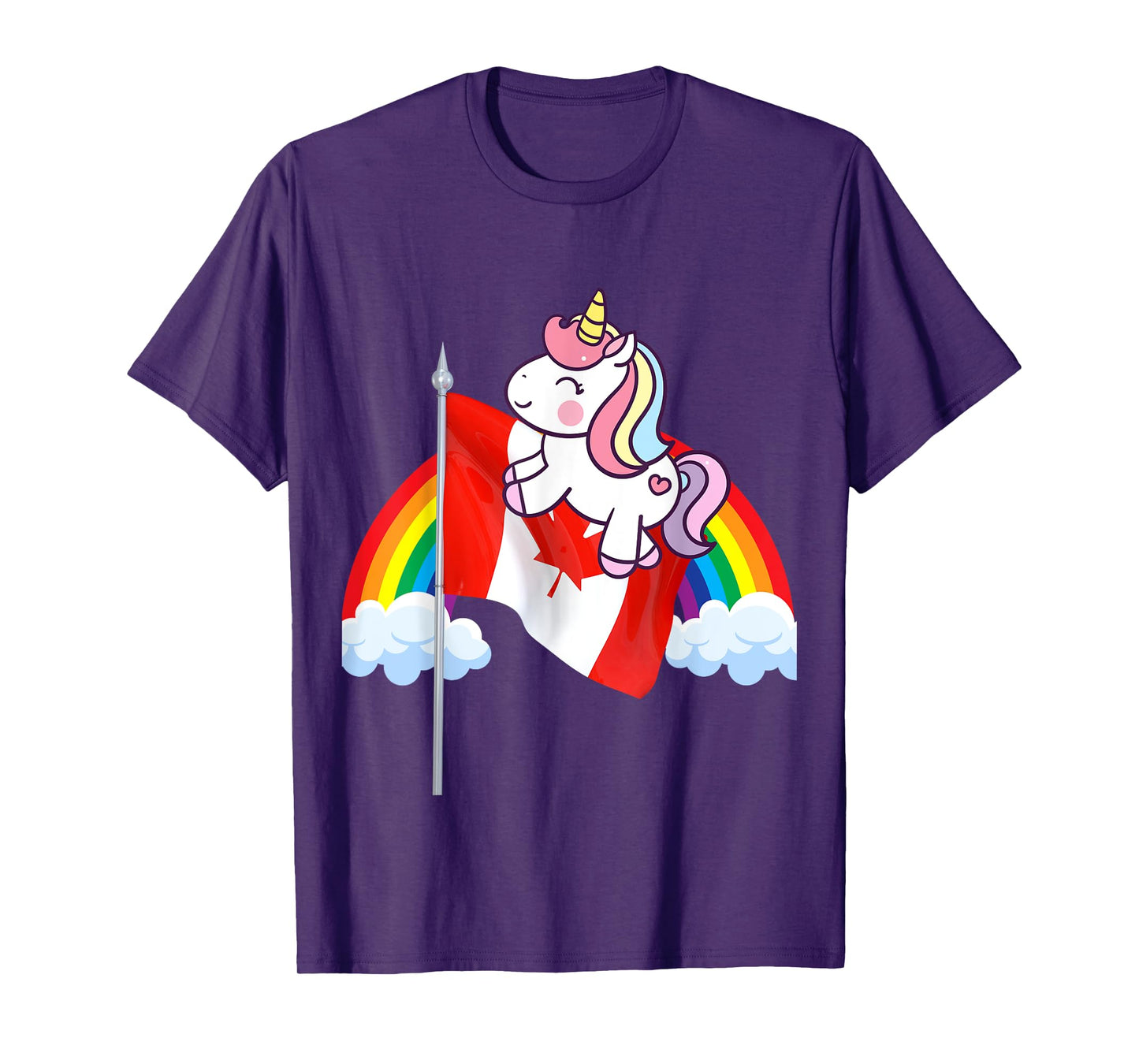 Unicorn Riding Canada Flag Boys Girls Women Kids Canadian T-Shirt