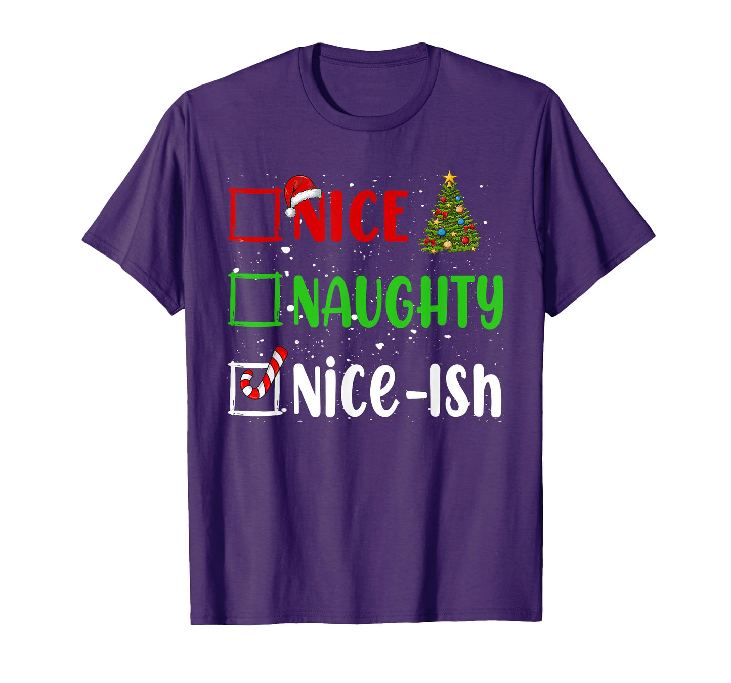 Nice Naughty List Funny Christmas List Unisex-Adults T-Shirt Black Small Holiday T-Shirt