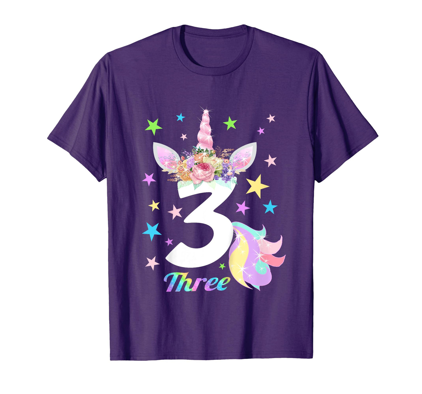 Number 3 (Three) 3 Year Old Unicorn 3rd Birthday Shirt T-Shirt