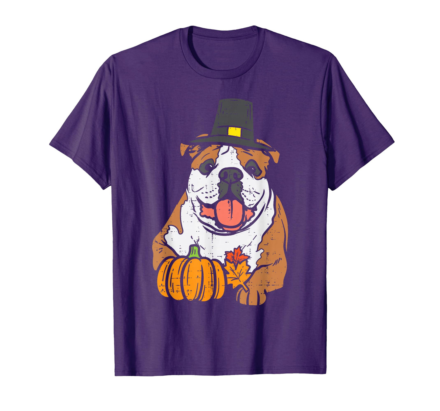 English Bulldog Pumpkin Leaf Thanksgiving Fall Halloween Dog T-Shirt