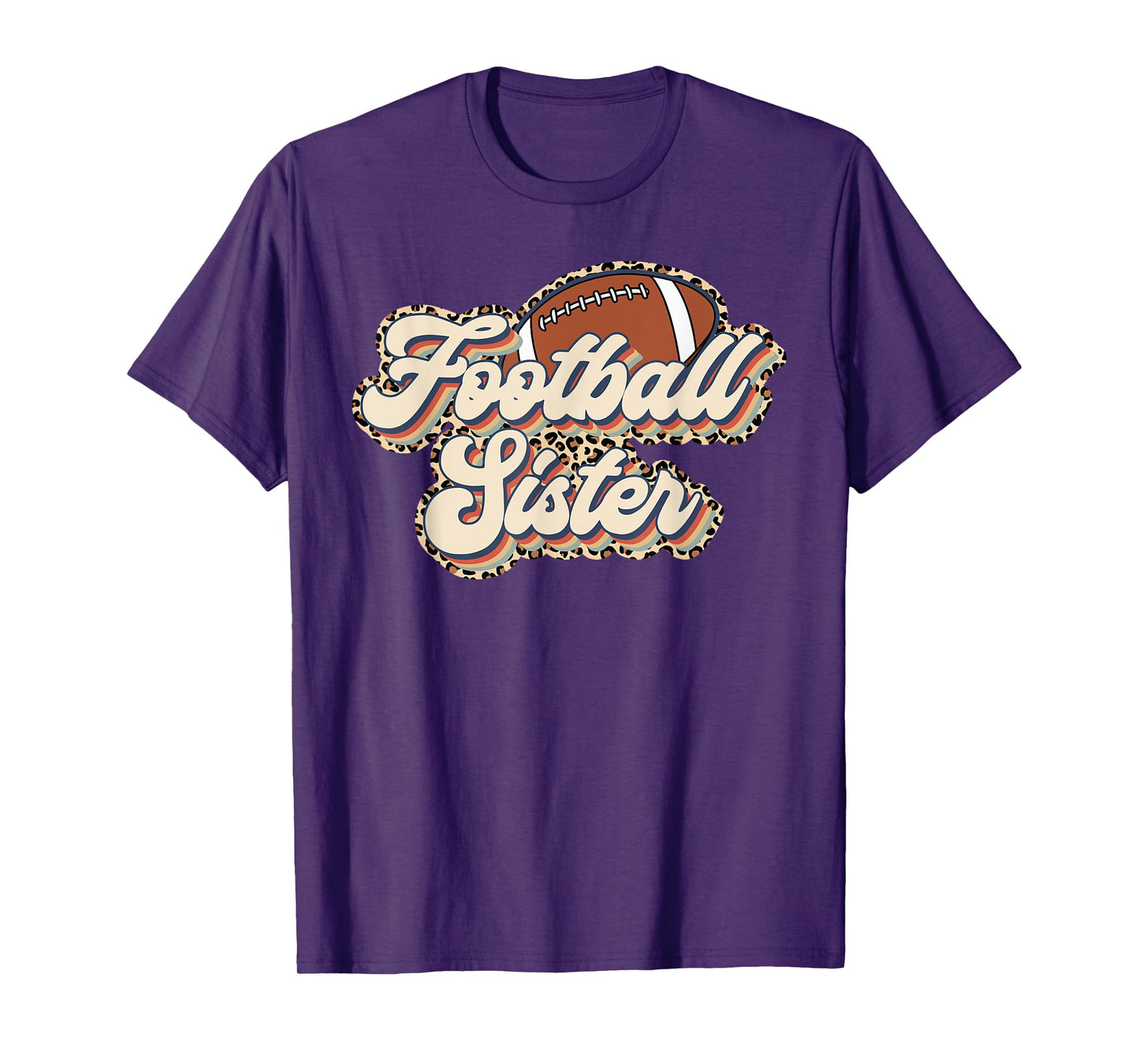 Leopard Retro Football Sister Football Season Football Sis T-Shirt