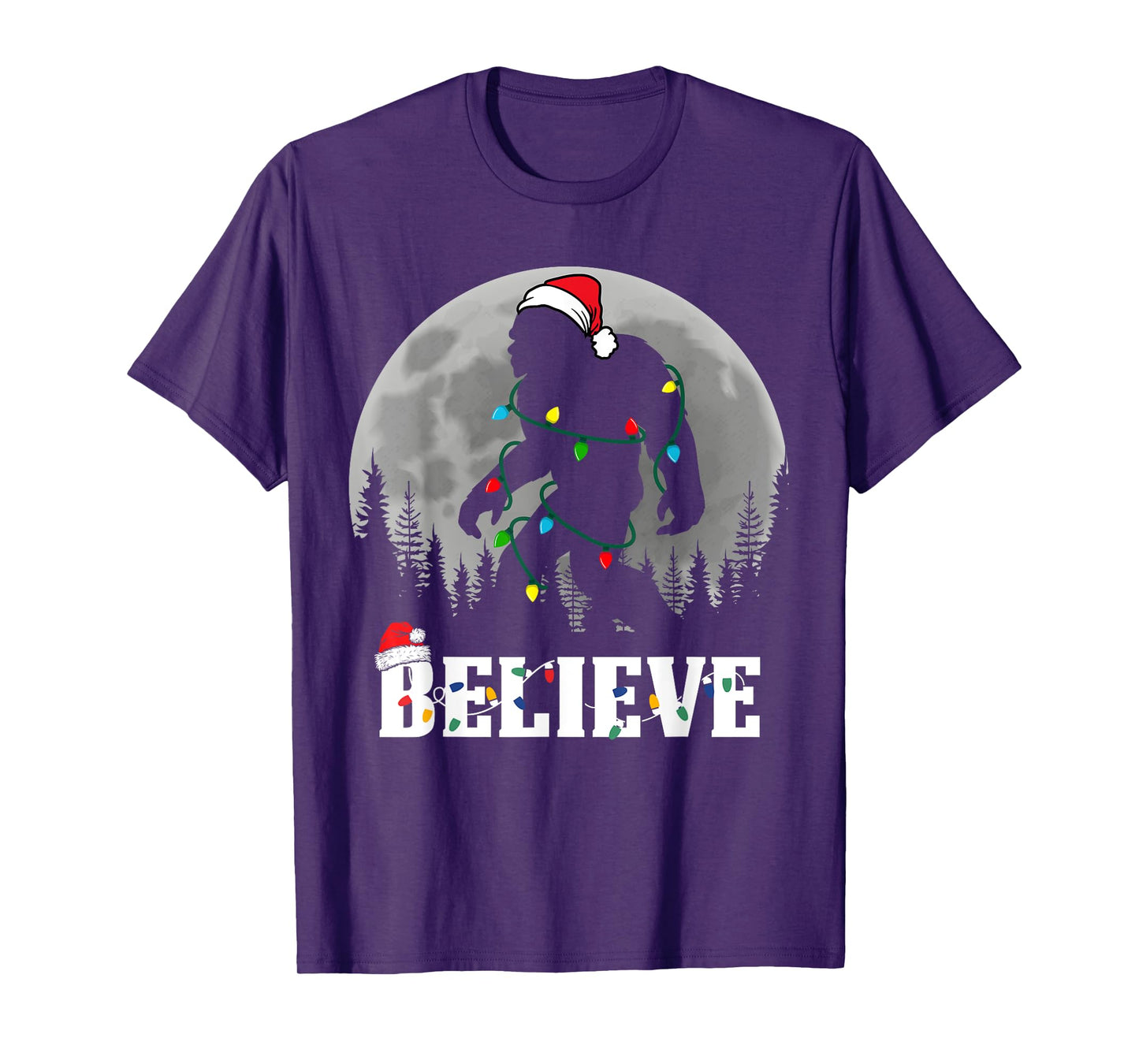 Santa Bigfoot Christmas Lights Funny Sasquatch Believe Xmas T-Shirt