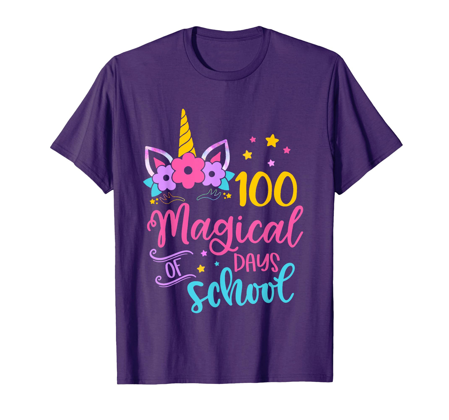 Unicorn Happy 100th Day 100 Magical Days Of School Girls Kid T-Shirt