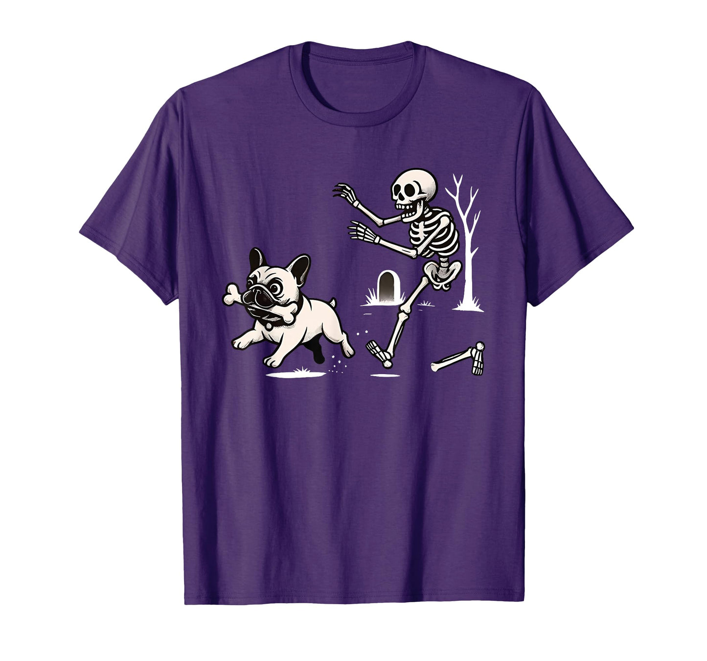 Halloween French Bulldog Skeleton Chasing Dog T-Shirt