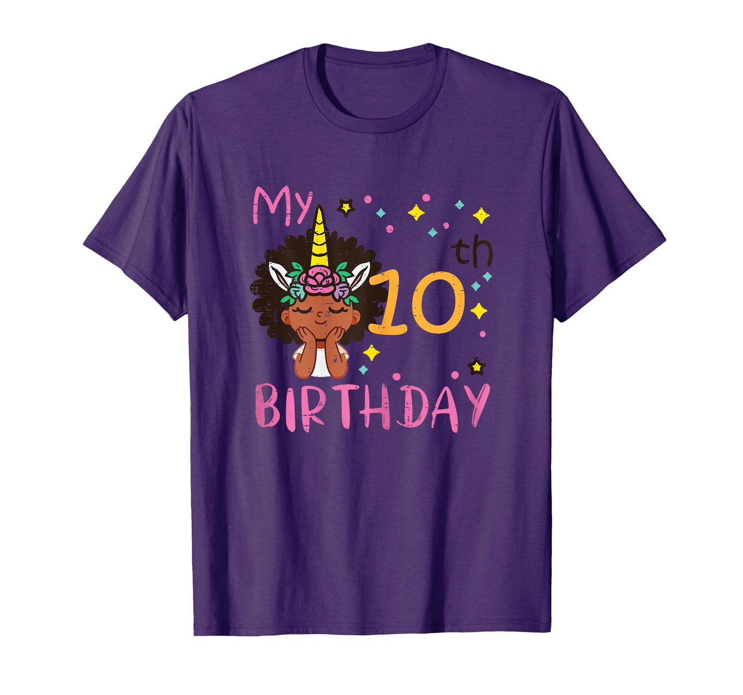 10th Birthday Afro Black Girl Unicorn 10 Year Old Bday Girls T-Shirt