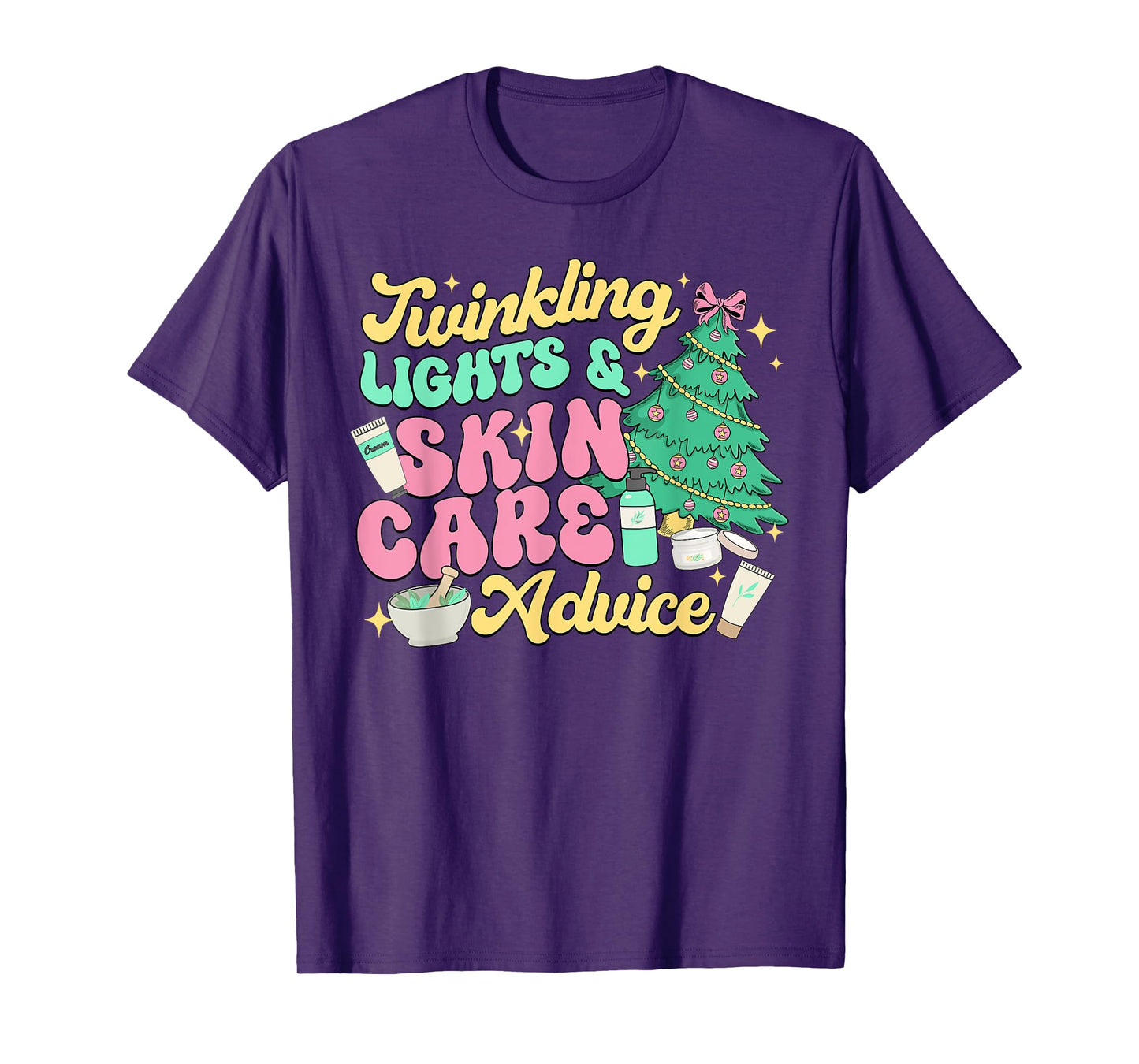 Twinkling Lights & Skin Care Advice, Dermatology Nurse Xmas T-Shirt