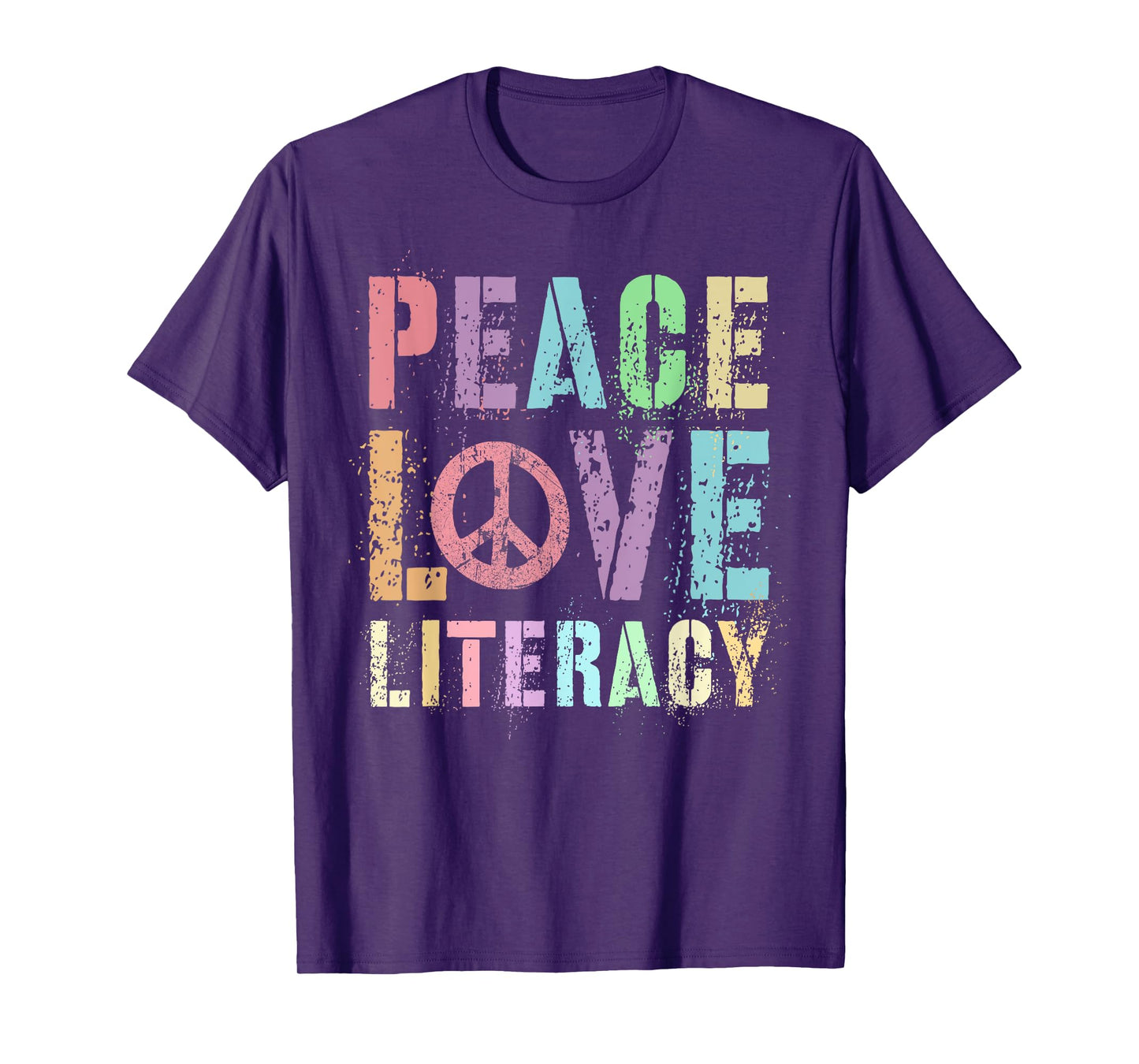 Groovy PEACE LOVE LITERACY Teacher Library Reading Preschool Men Women Girls Kids T-Shirt
