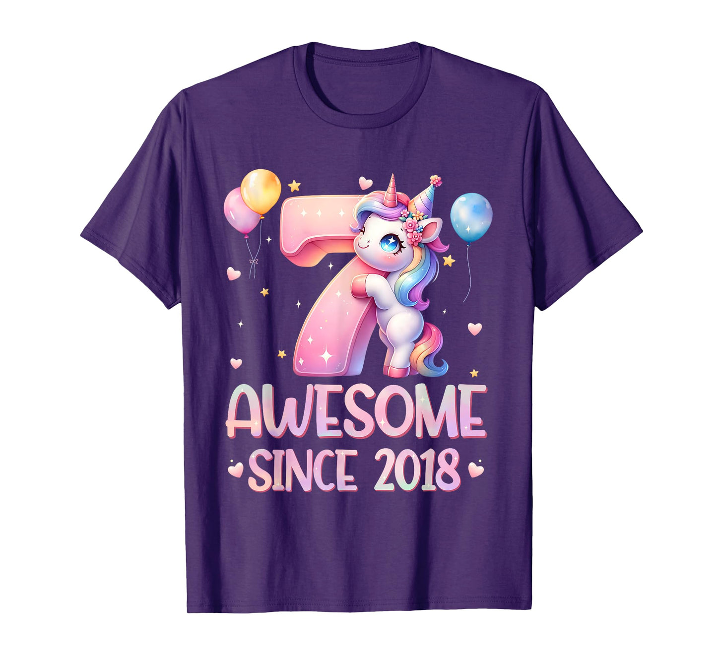 Unicorn 7th Birthday 7 Year Old Unicorn Party Girls Outfit T-Shirt