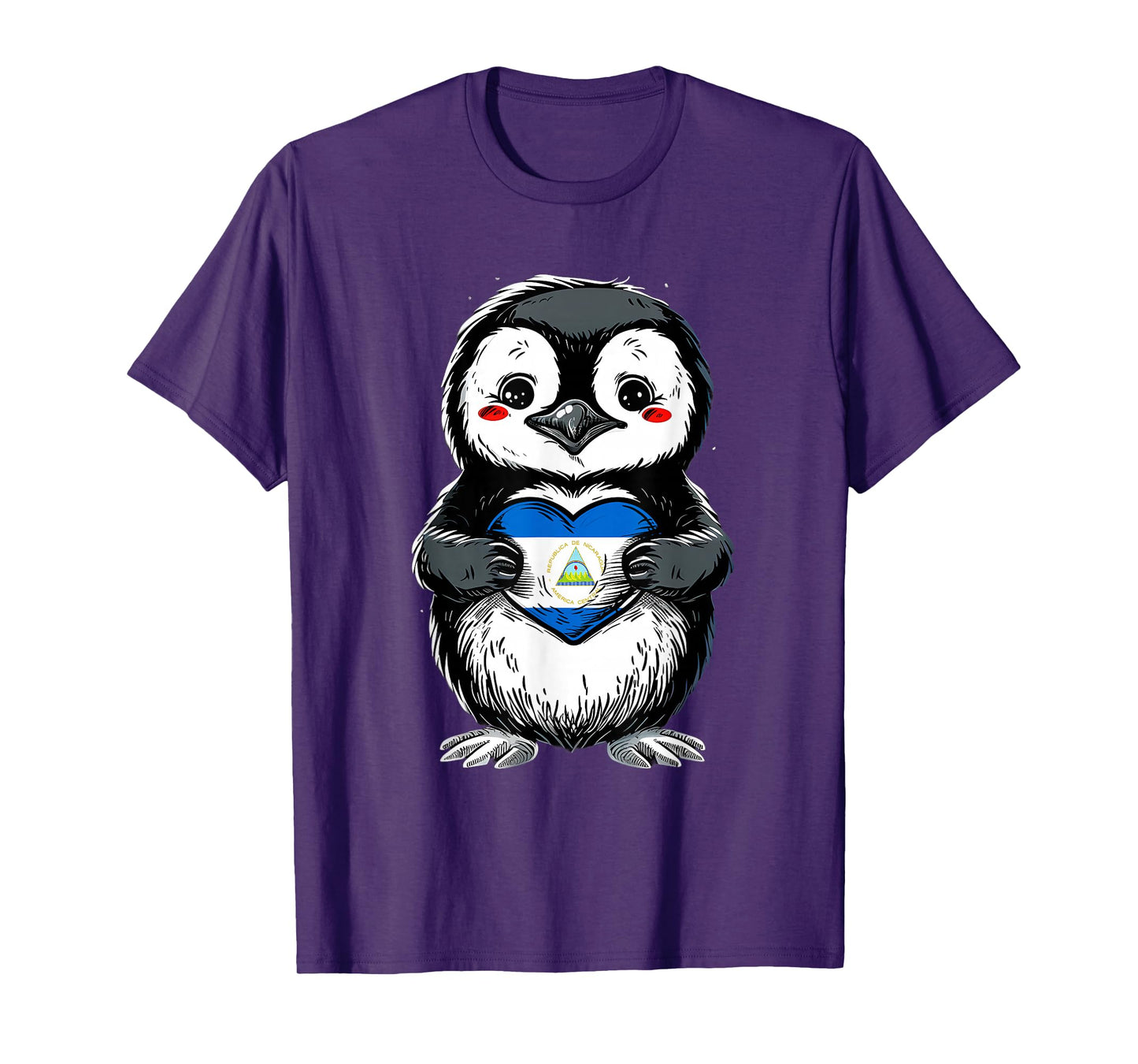 Nicaragua Flag Cute Penguin Heart Nicaraguan Pride T-Shirt