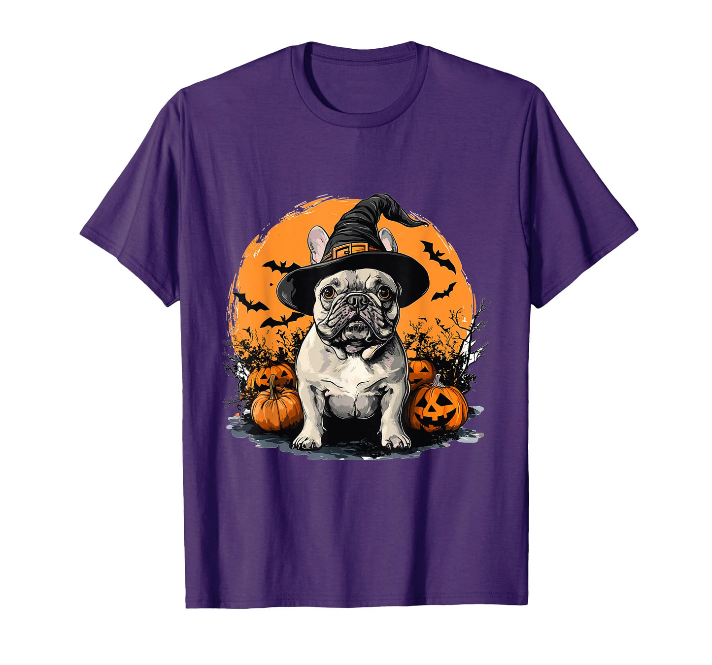 French Bulldog Frenchie Dog Whitch Hat Halloween Pumpkin T-Shirt for Men Women Kids