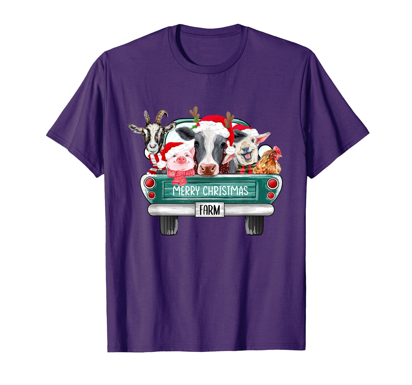 Christmas Farm Animals Truck Santa Hat Family Pajamas Xmas T-Shirt