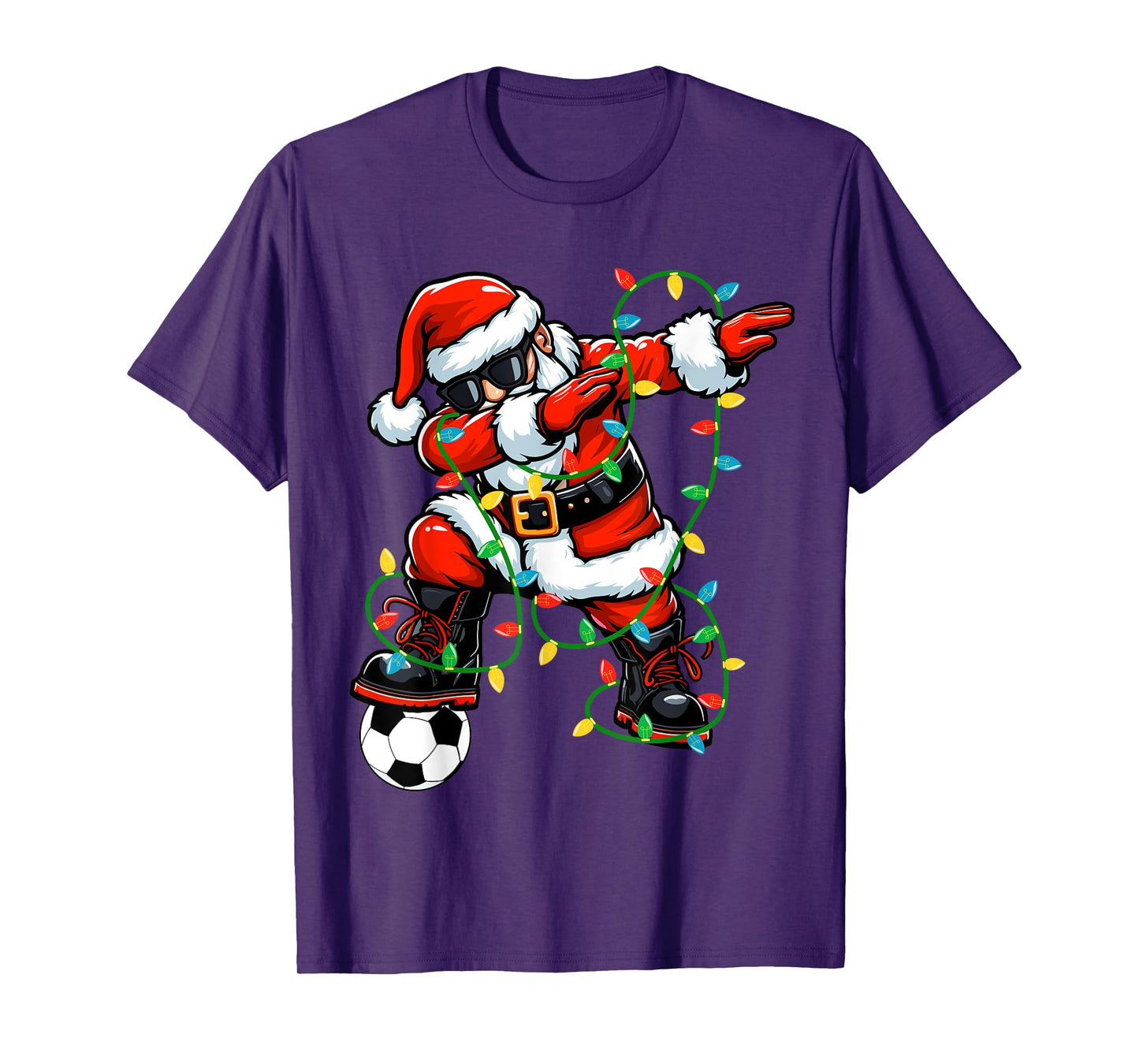 Dabbing Santa Soccer Christmas Lights Xmas Soccer Player T-Shirt