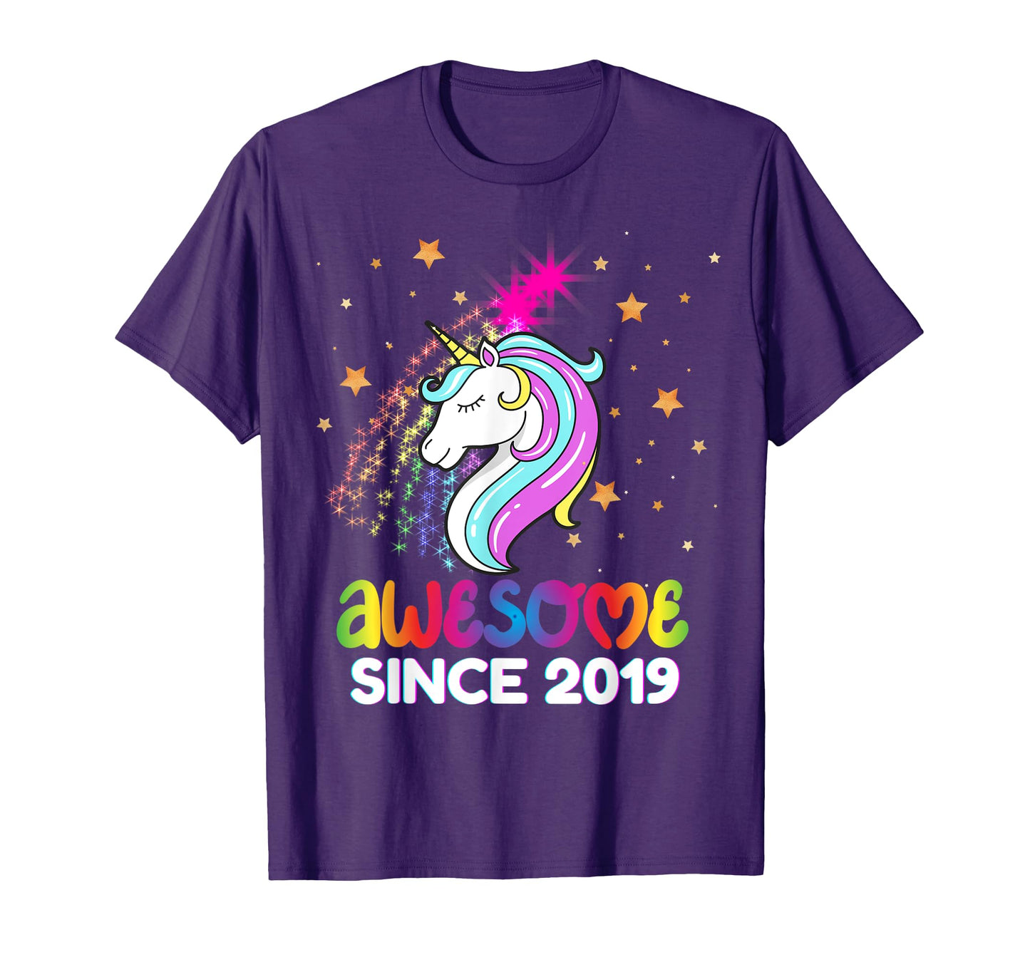 Fourth 5th Birthday Awesome Since 2019 Rainbows and Unicorn T-Shirt