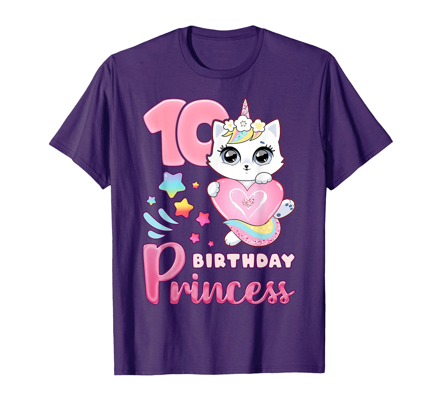 Girl, 10th birthday, unicorn cat, number 10 T-Shirt