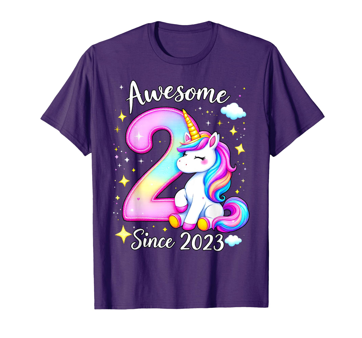 Awesome 2 Since 2023 Unicorn 2th Birthday Party Girls Outfit T-Shirt