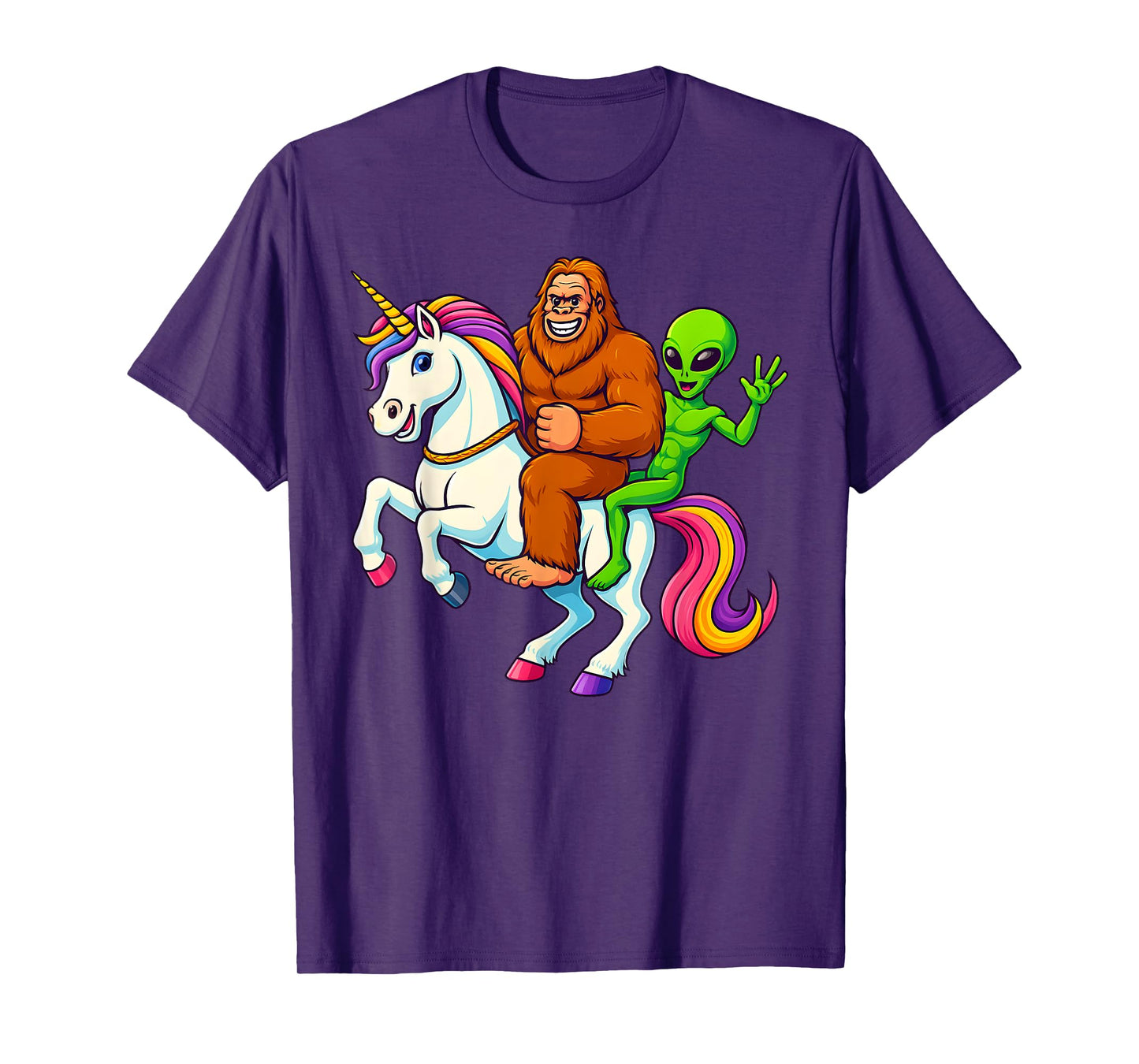 Funny Bigfoot Alien Unicorn Sasquatch & Alien Riding Unicorn T-Shirt