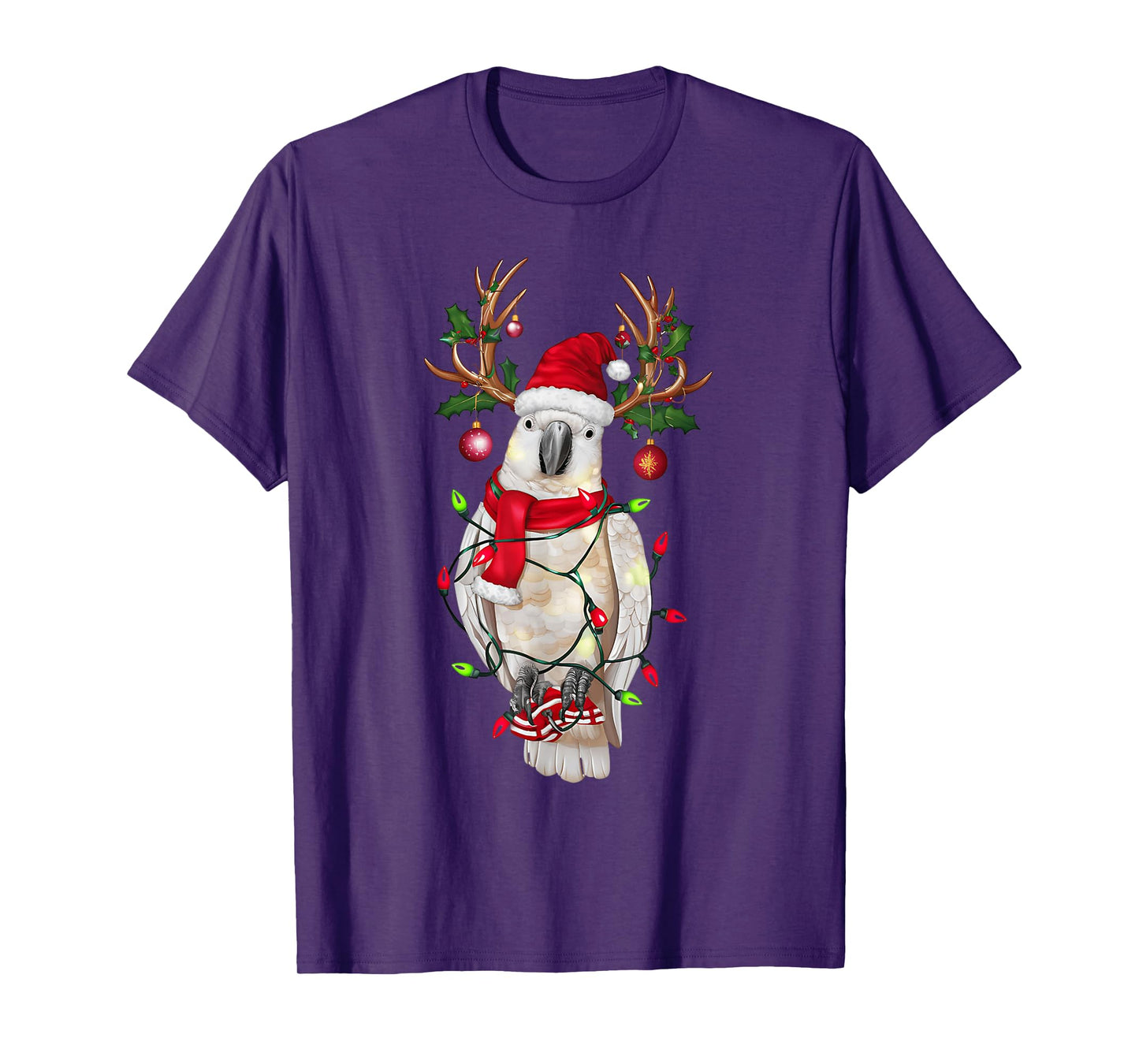 Funny Cockatoo Reindeer Christmas Tree Light Xmas T-Shirt - Black, Unisex-Adults & Kids, Short Sleeve, T-Shirt, Size Small