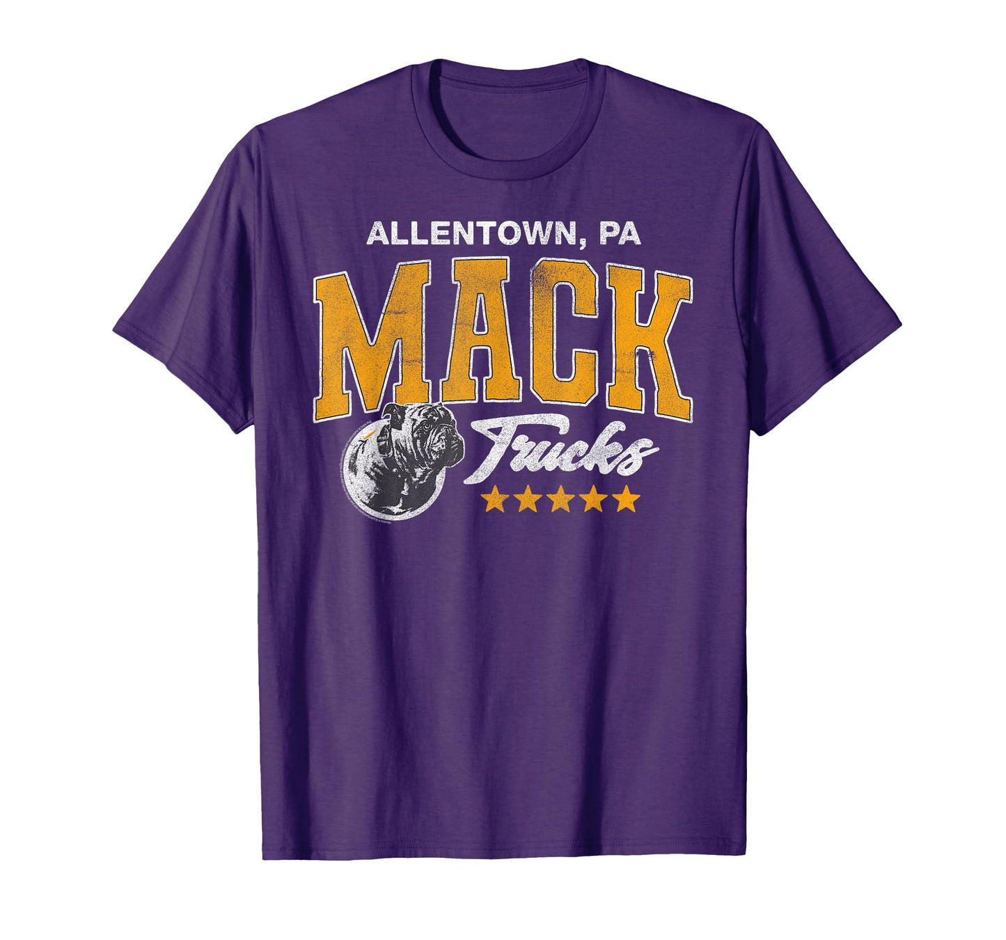 Mack Trucks Yellow and White Vintage Bulldog Logo Trucker T-Shirt