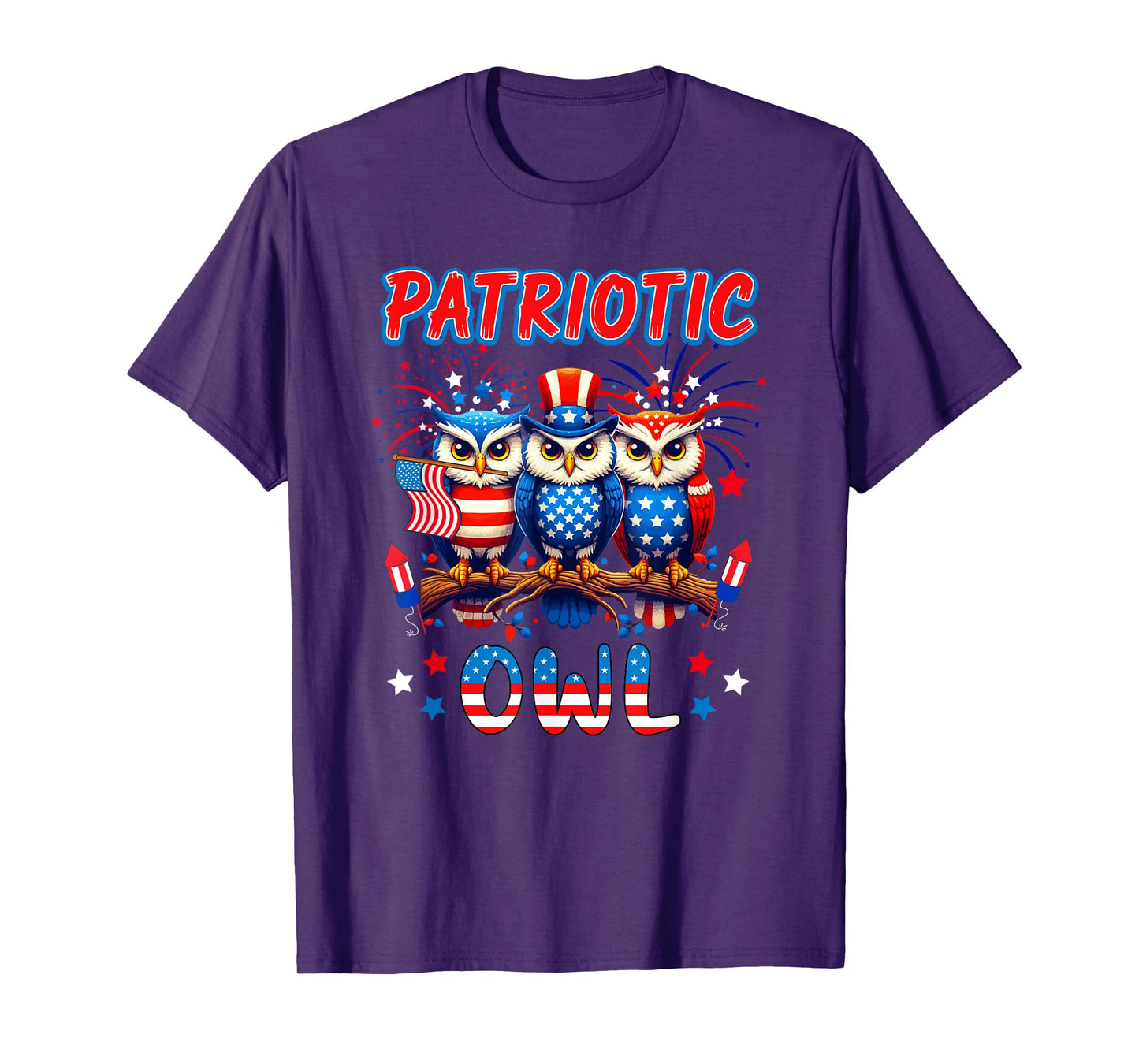 Patriotic Owl Three Cute Birds 4th Of July US Flag T-Shirt