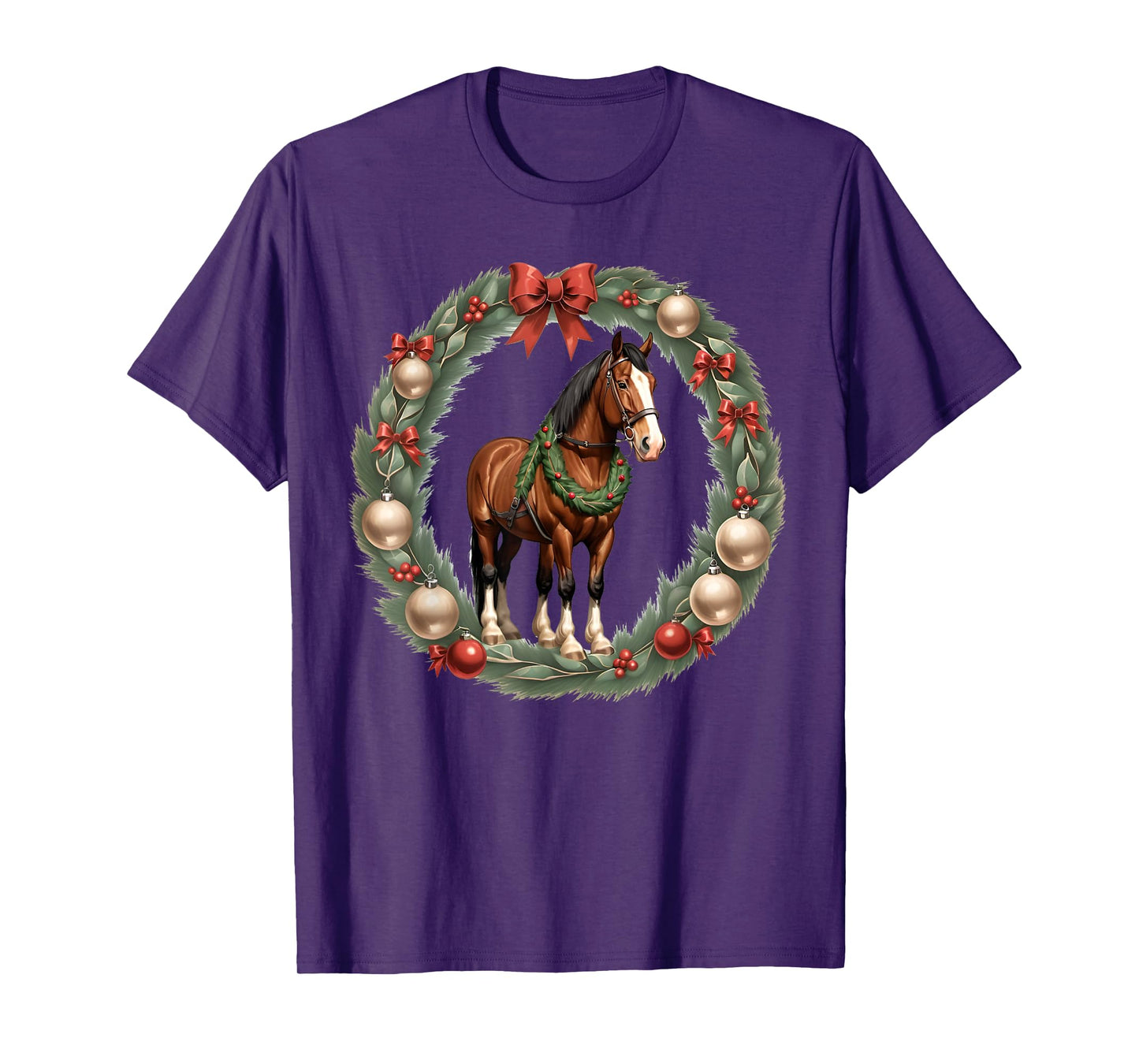 Clydesdale Christmas Horses & A X-Mas Wreath T-Shirt