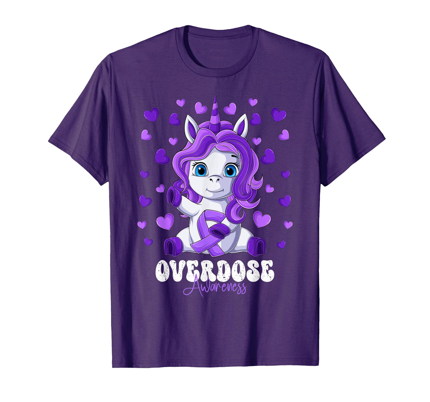 Overdose Awareness Month Purple Ribbon Unicorn T-Shirt
