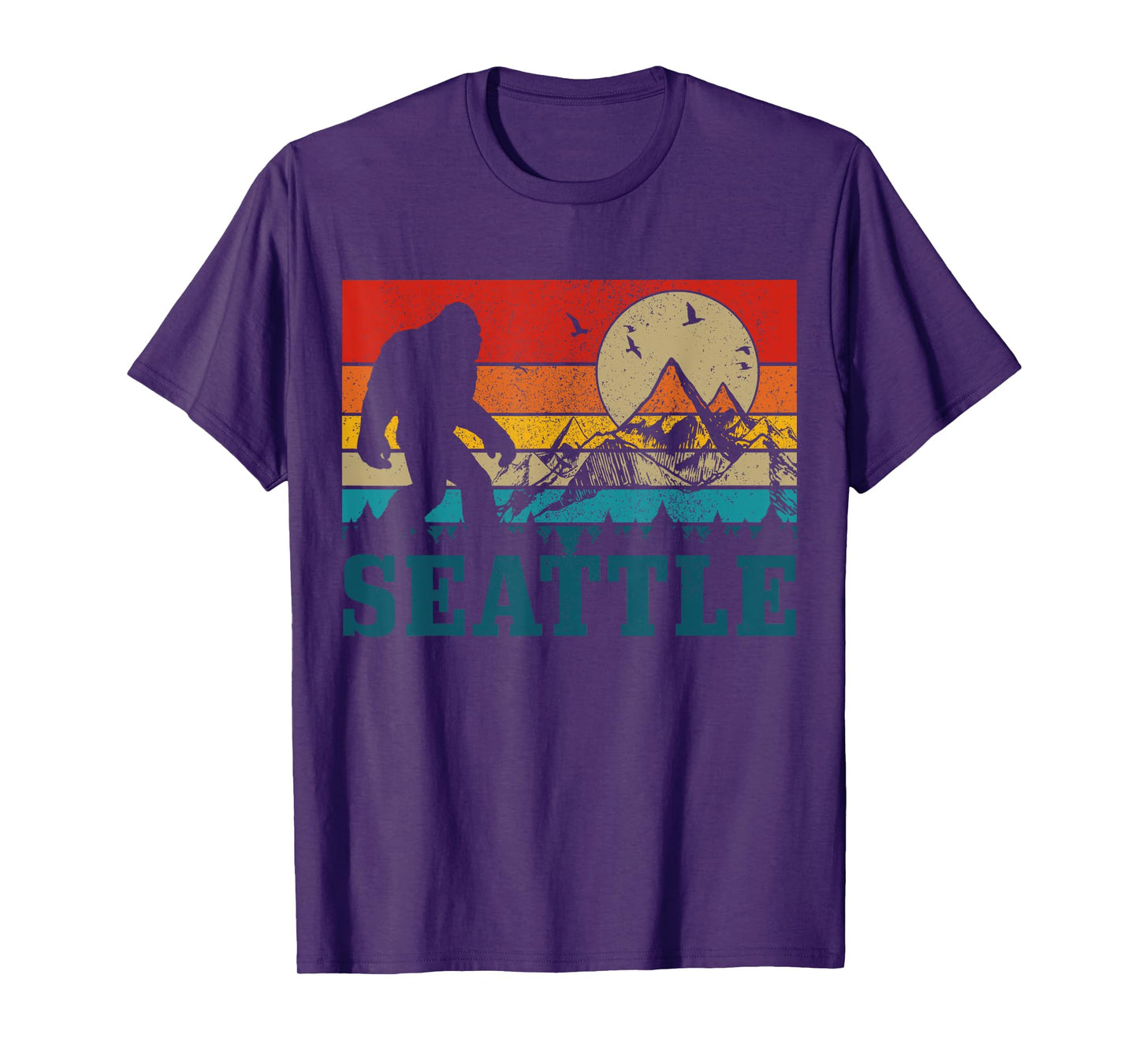 Seattle Washington Bigfoot Vintage Mountains Funny Gift T-Shirt