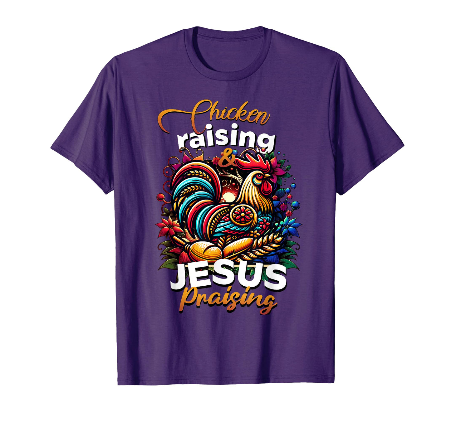 Cute Chicken Raising Jesus Praising Women's Faith Graphic T-Shirt