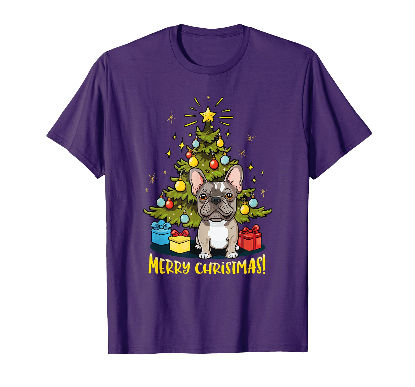 Funny French Bulldog With Christmas Tree - Merry Christmas T-Shirt