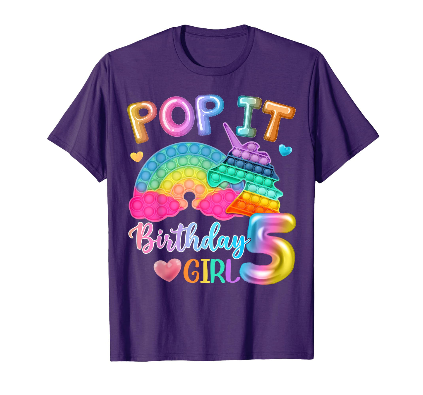 Kids Pop It Birthday Girl 5 for 5yr Old Girls Unicorn Party T-Shirt