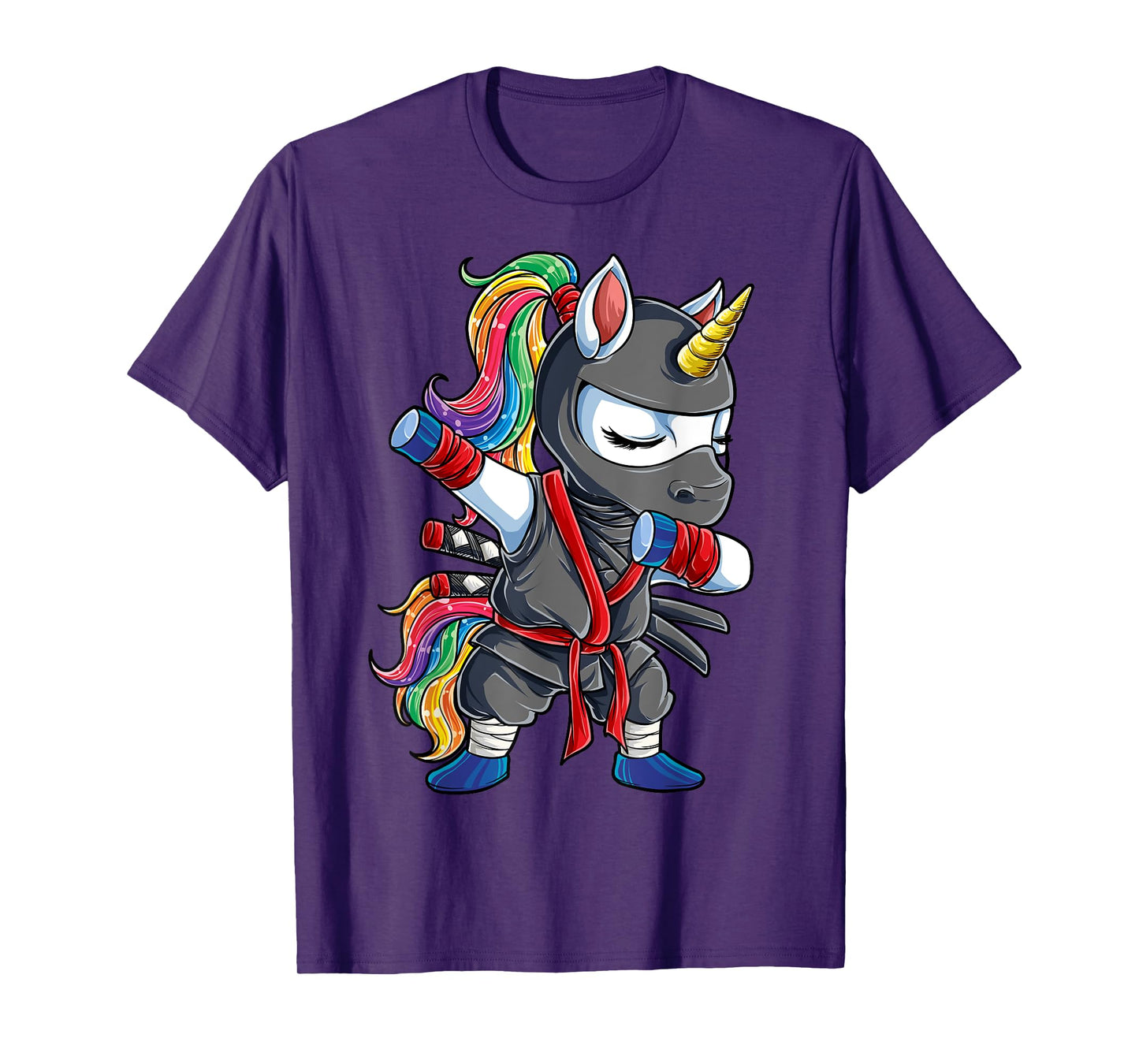 Dabbing Ninja Unicorn T shirt Girls Rainbow Martial Arts Tee T-Shirt