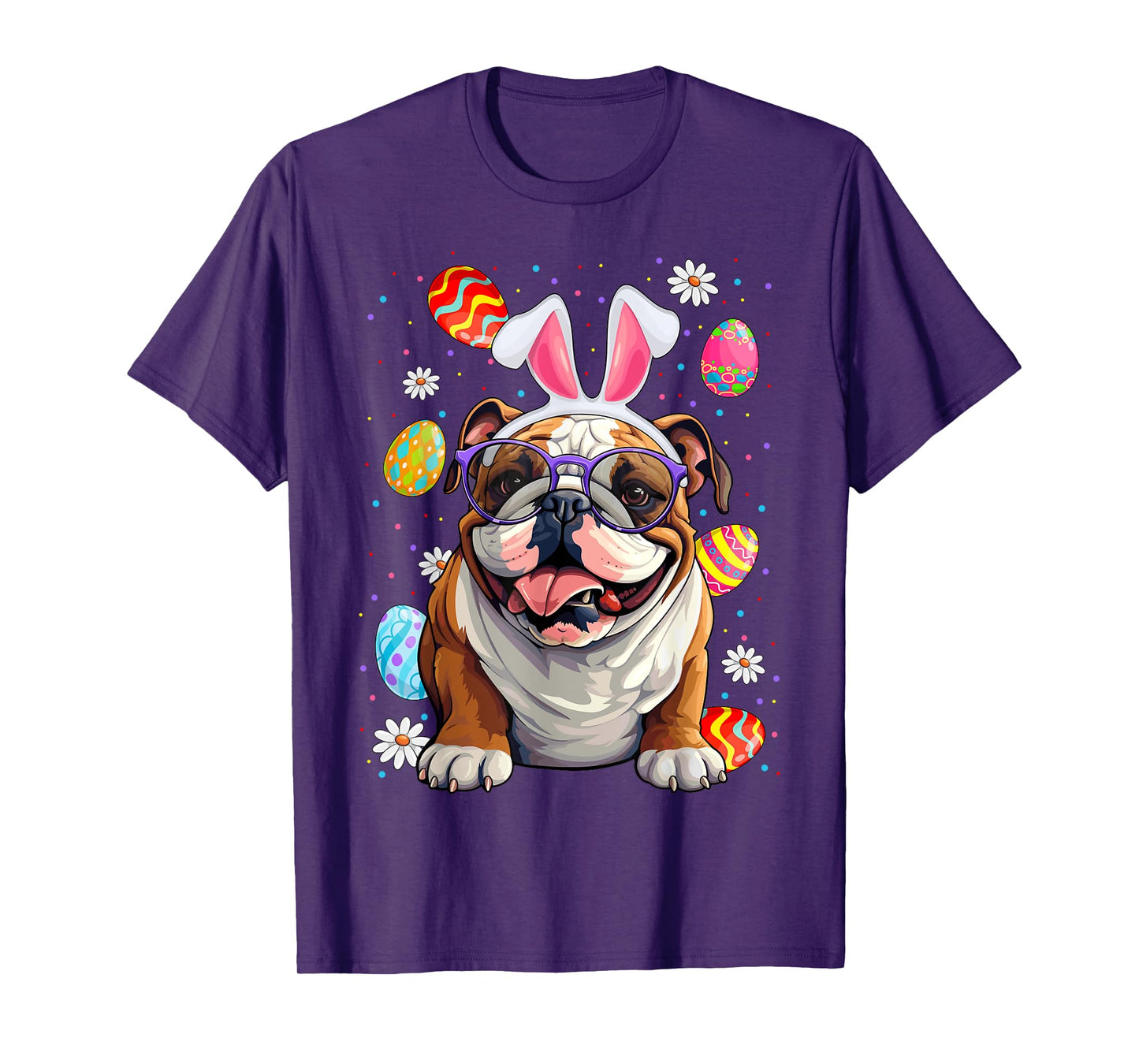 Cute English Bulldog Dog With Bunny Ears & Egg Easter Day T-Shirt