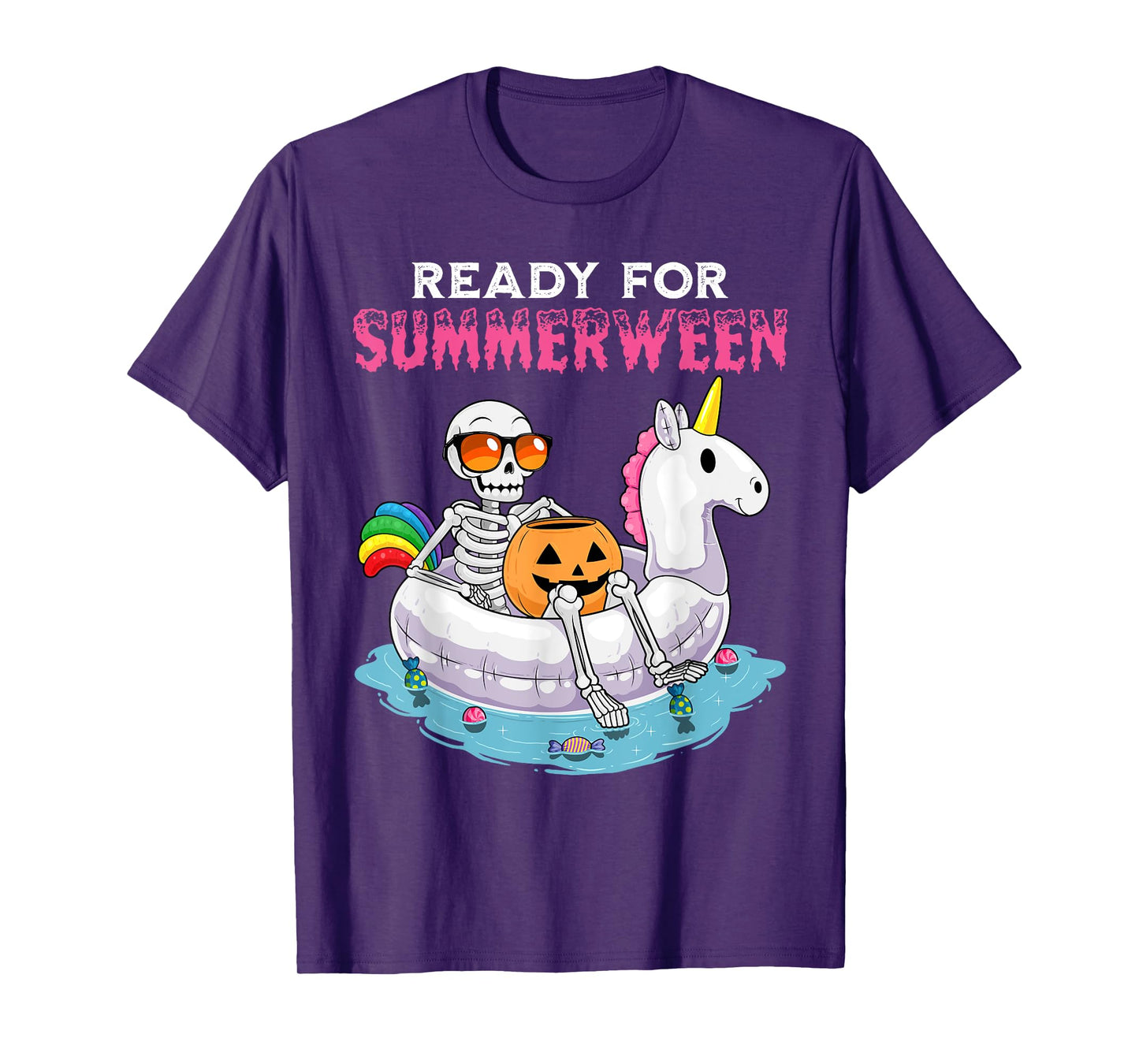 Ready For Summerween Funny Summer Skeleton Unicorn Halloween T-Shirt