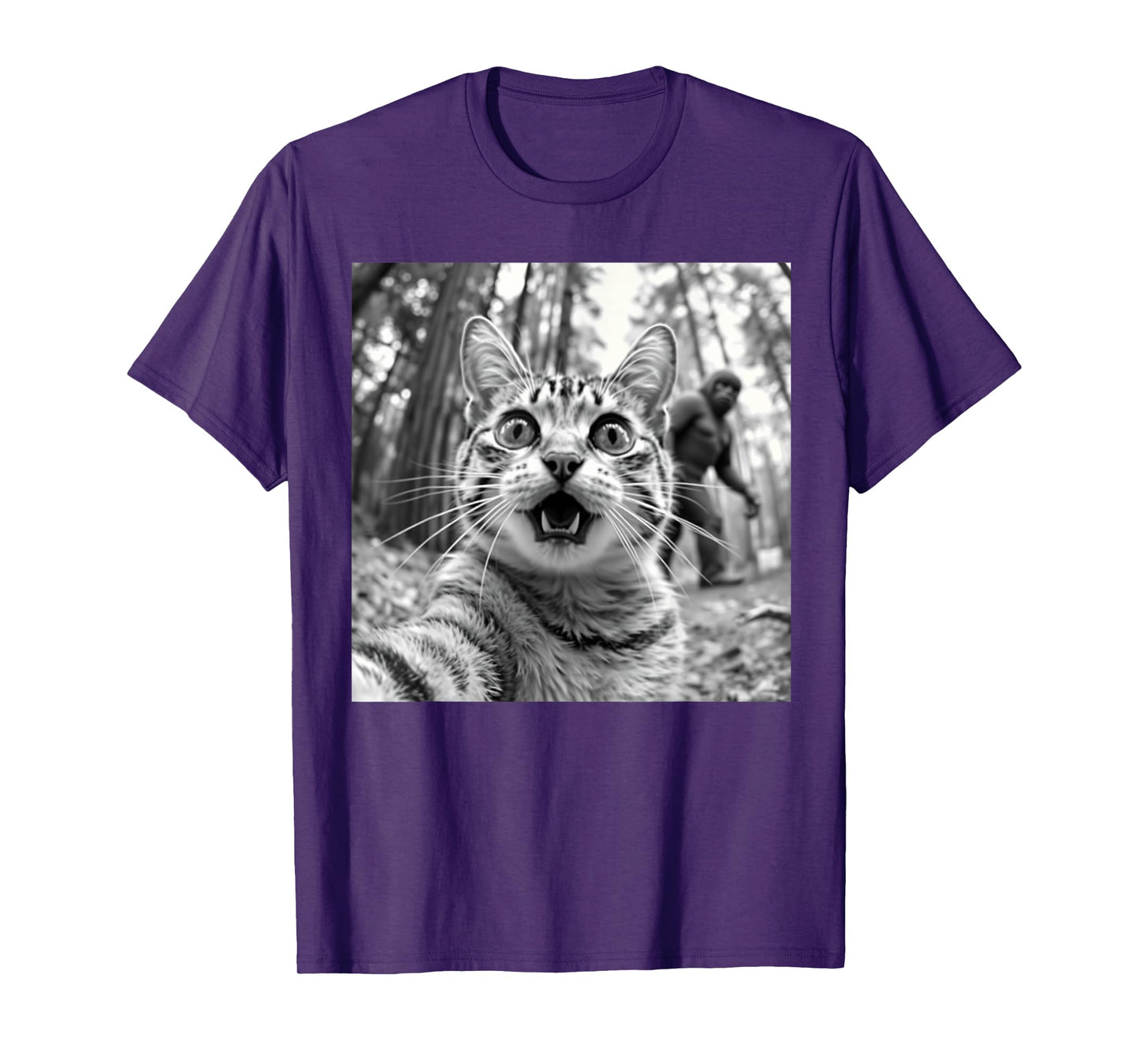 Funny Cat Selfie /w Bigfoot, Cat-Sasquatch Graphic T-Shirt