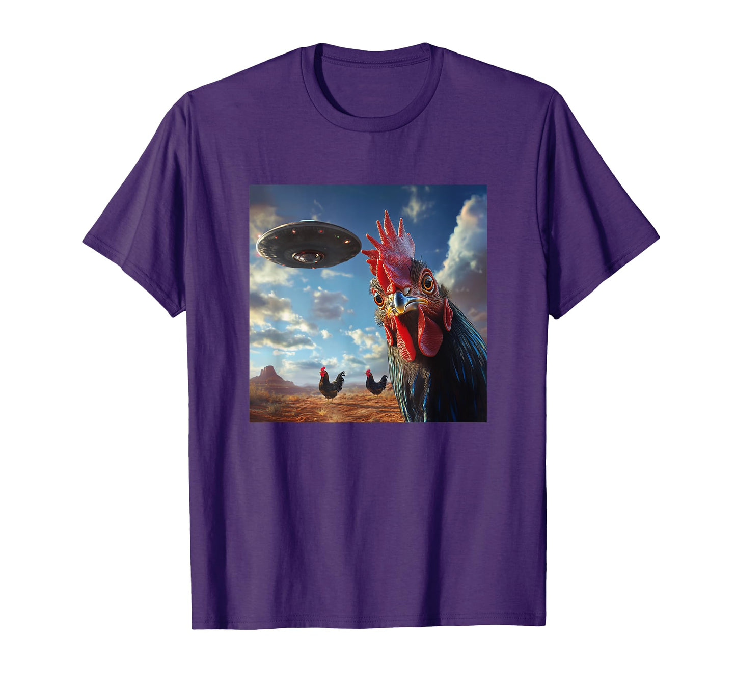 Chicken Hum Selfie with UFOs Weird Print Graphic Space Funny T-Shirt