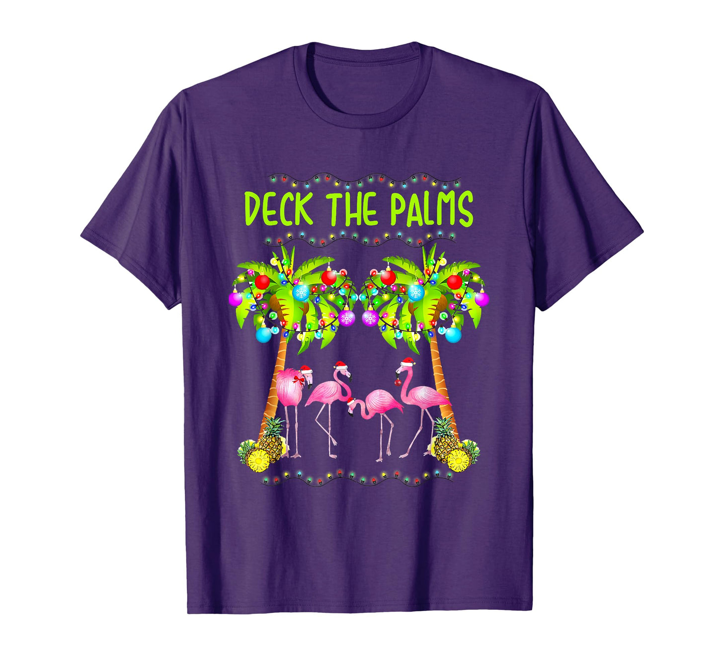 Deck The Palms Merry Flamingo Christmas Palm Tree Funny Xmas T-Shirt