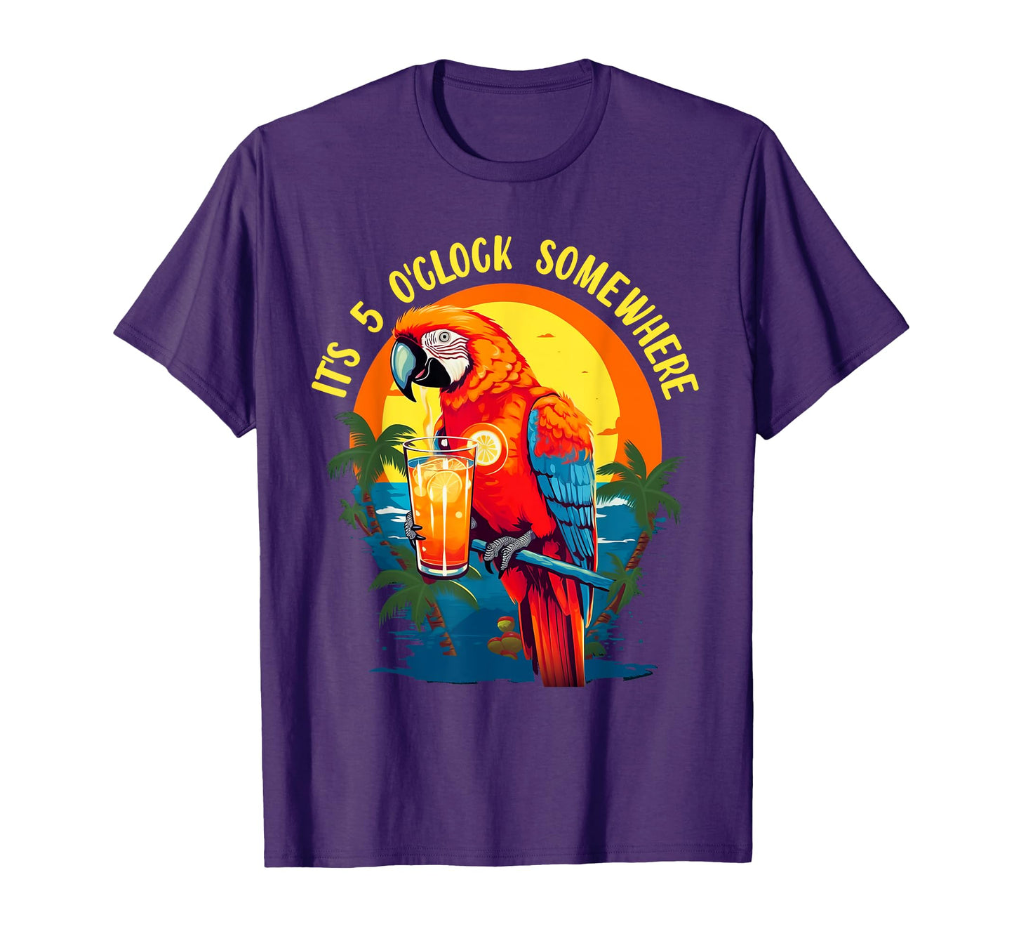 It's 5 O'clock Somewhere Drinking Parrot Cocktail Summer T-Shirt for Men Women