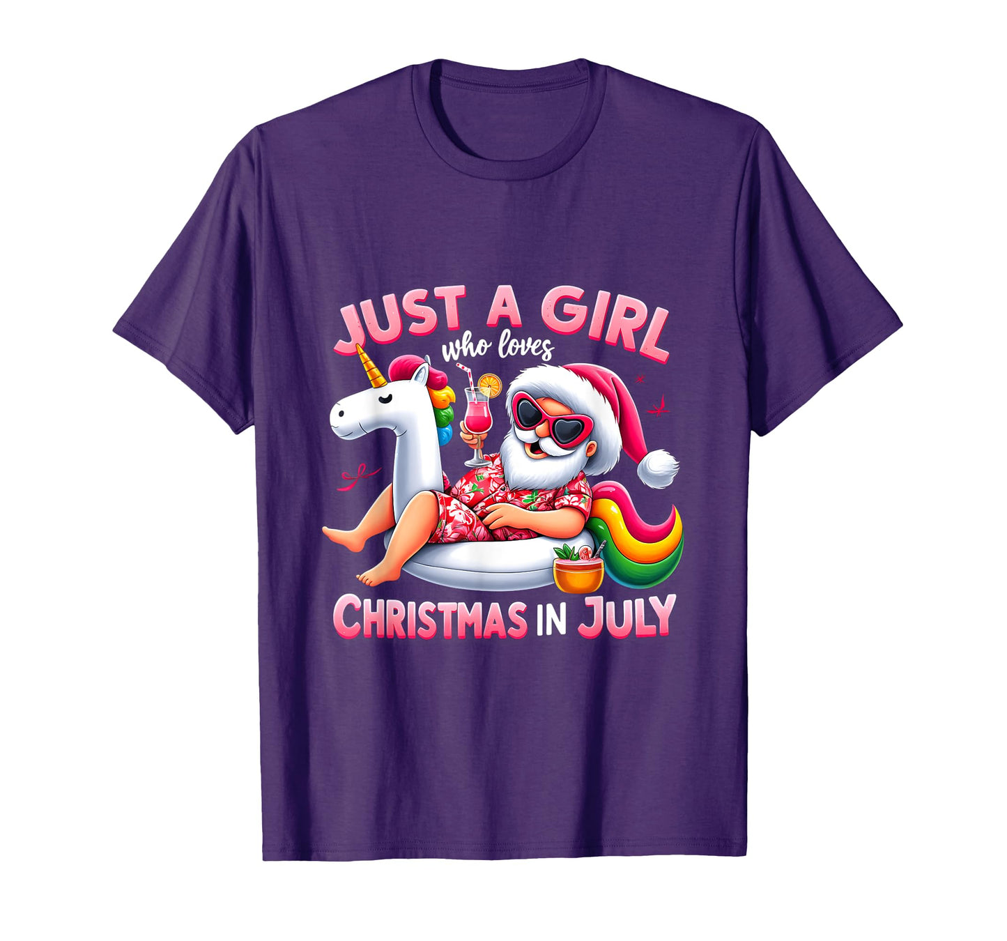 Just A Girl Who Loves Christmas in July Funny Santa Unicorn T-Shirt