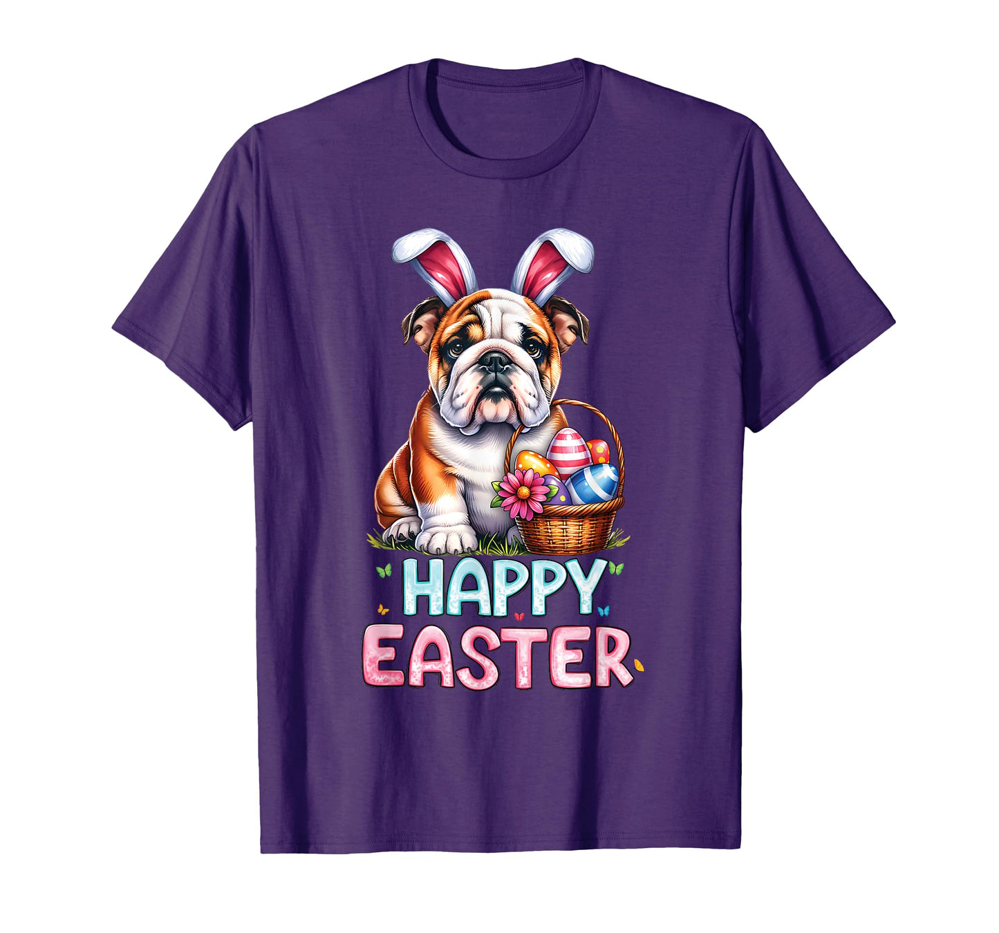 Happy Easter Day English Bulldog Cute Easter Bunny Women Kid T-Shirt