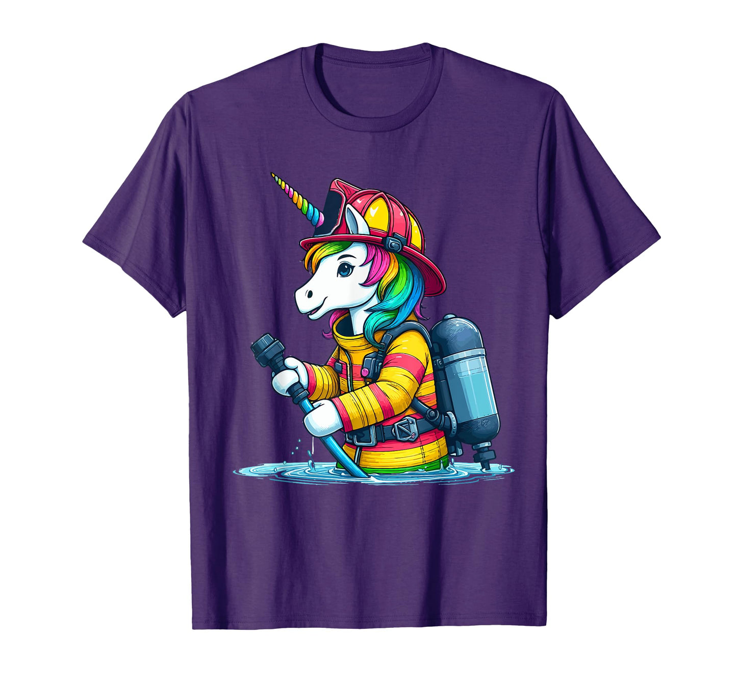 Unicorn Firefighter Fireman Birthday Party Funny Girl Love T-Shirt