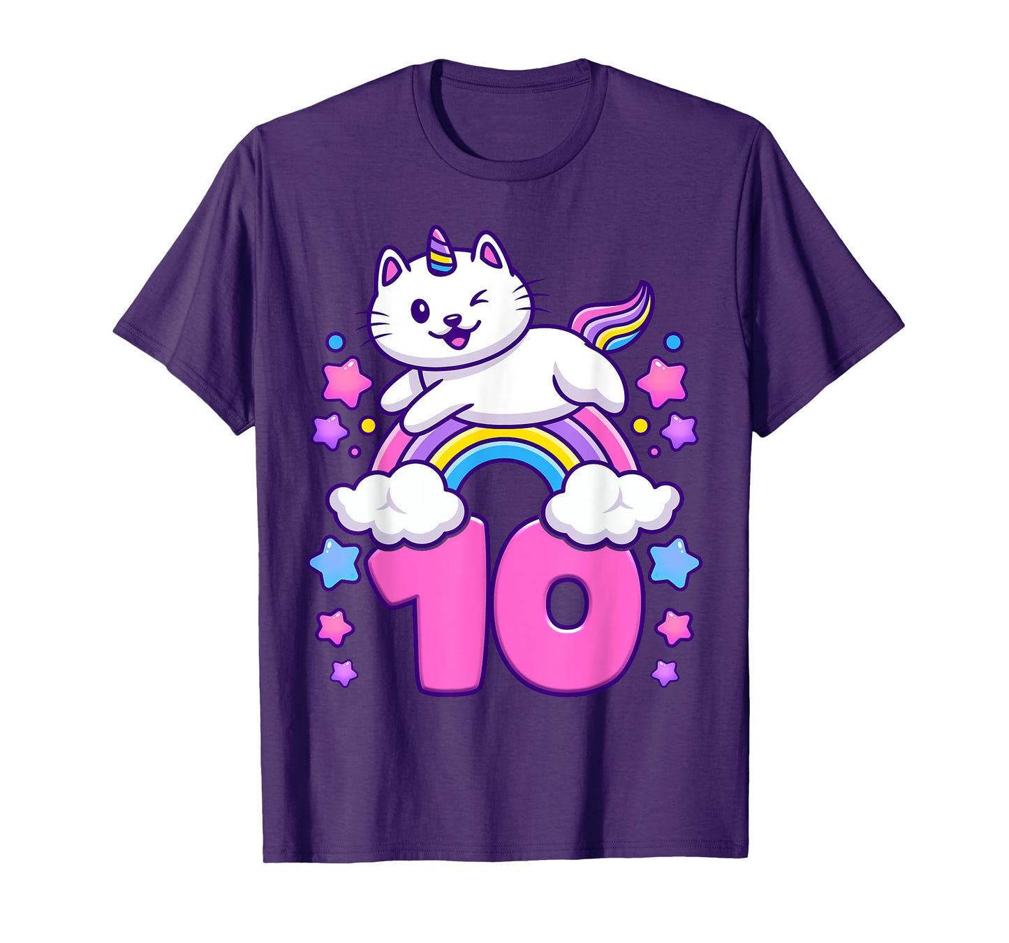 Birthday girl 10 years old, cat, unicorn, 10th birthday T-Shirt