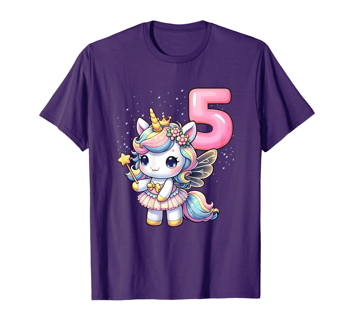 Unicorn Fairy 5th Birthday 5 Year Old Party Girls Outfit T-Shirt