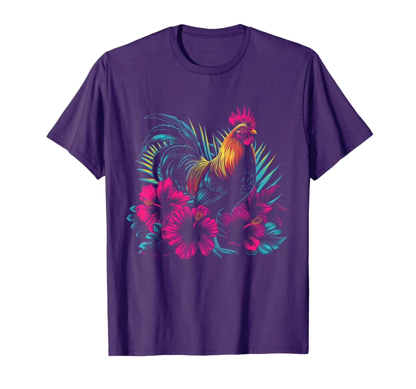 Chicken Hawaiian Flowers Rooster Kauai Hawaii Vintage T-Shirt