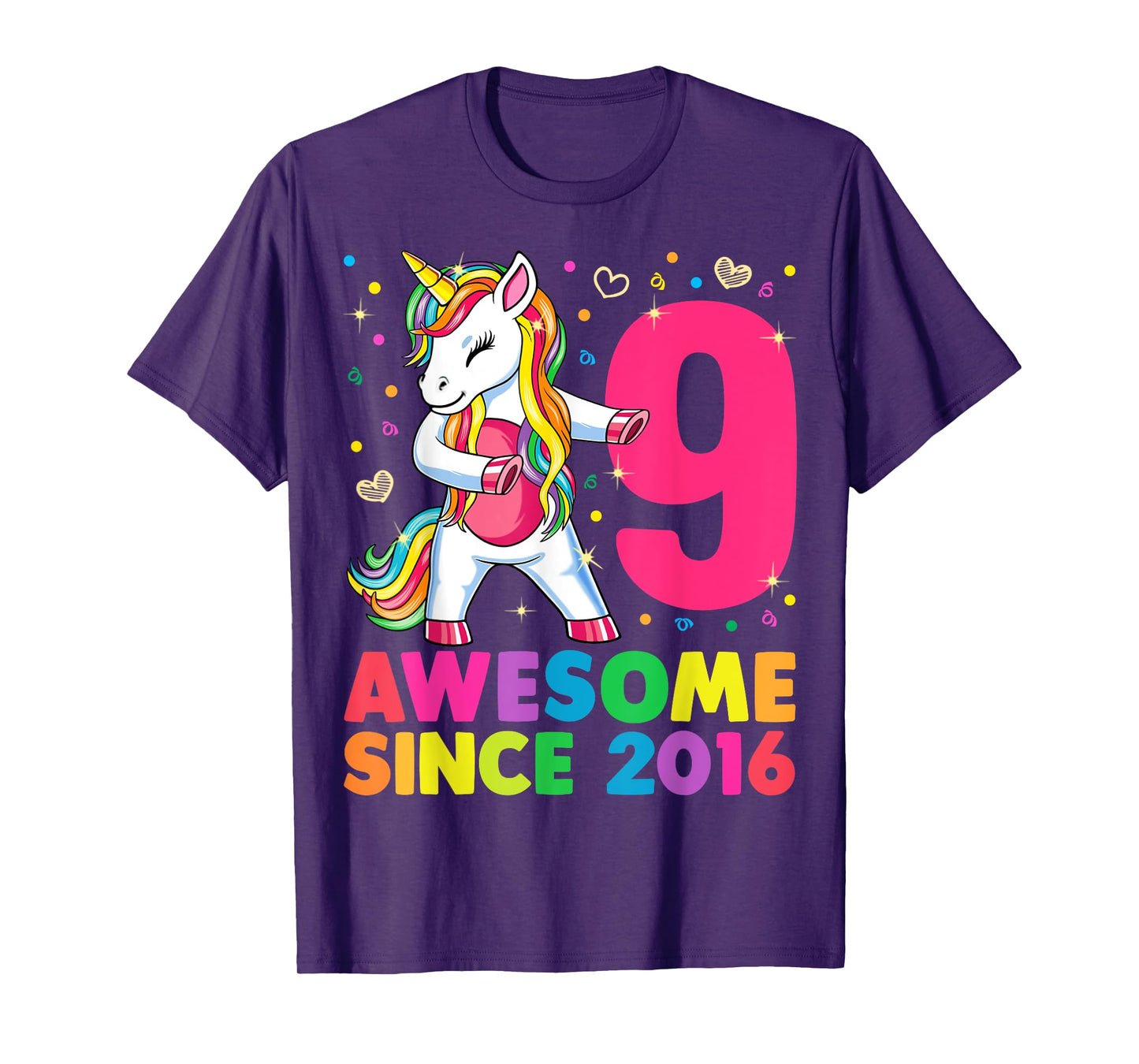 9 Years Old Unicorn Flossing 9th Birthday Girl Unicorn Party T-Shirt