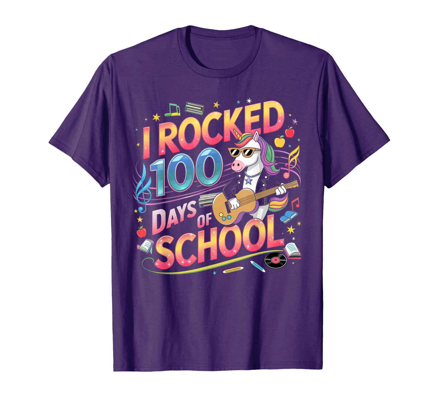 I Rocked 100 Days of School Rockstar Unicorn Kids Girls Boys T-Shirt